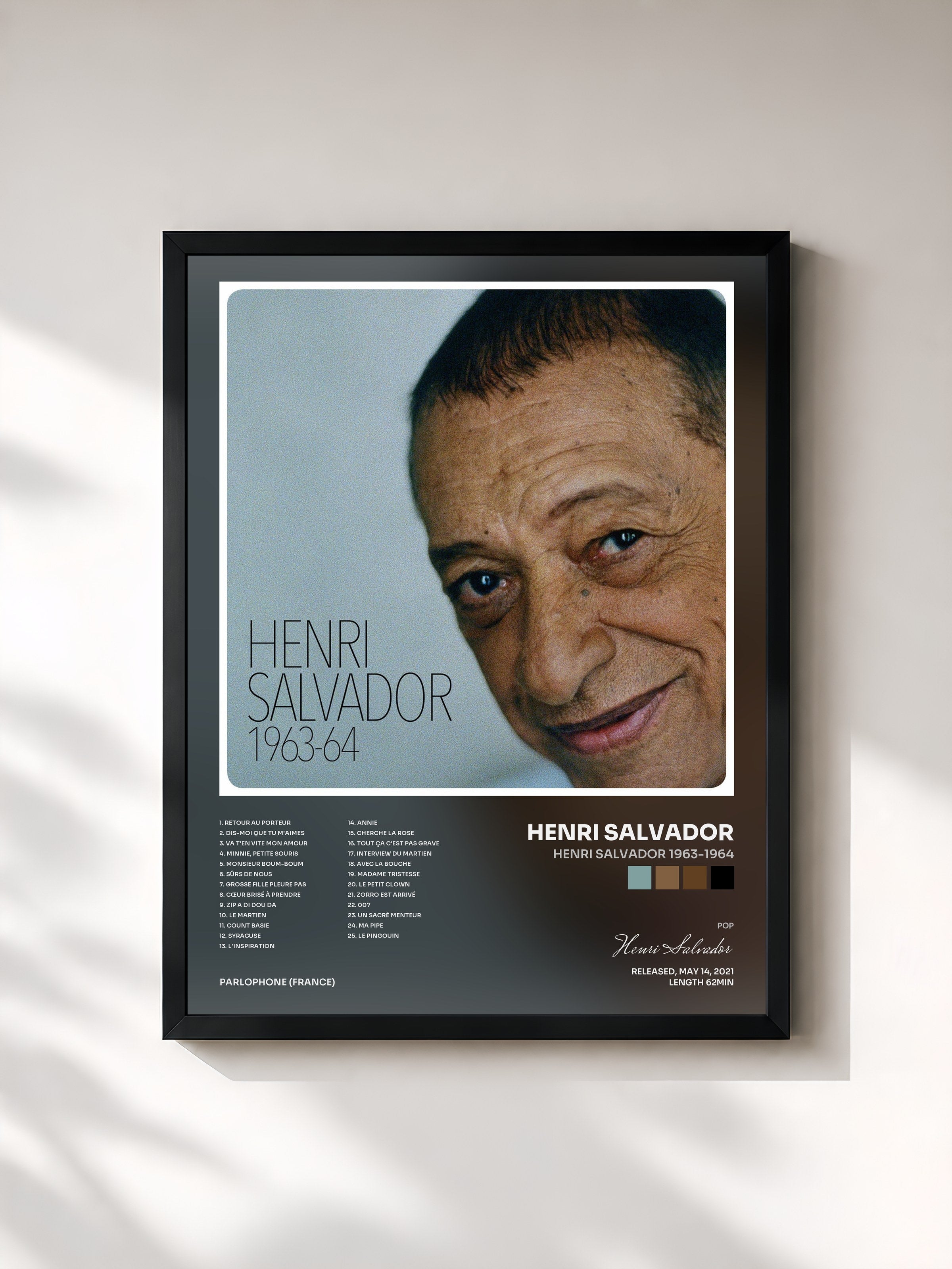 #noir Tableau de l'album Henri Salvador 1963-1964 de Henri Salvador, cadre noir, imprimé et encadré en France