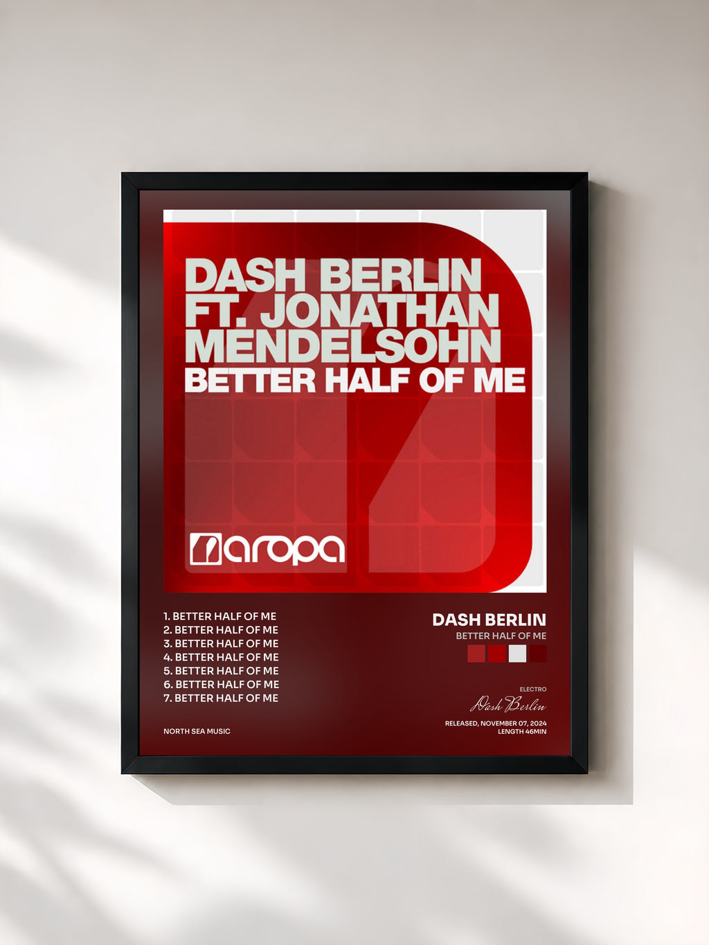 #noir Tableau de l'album Better Half Of Me de Dash Berlin, cadre noir, imprimé et encadré en France