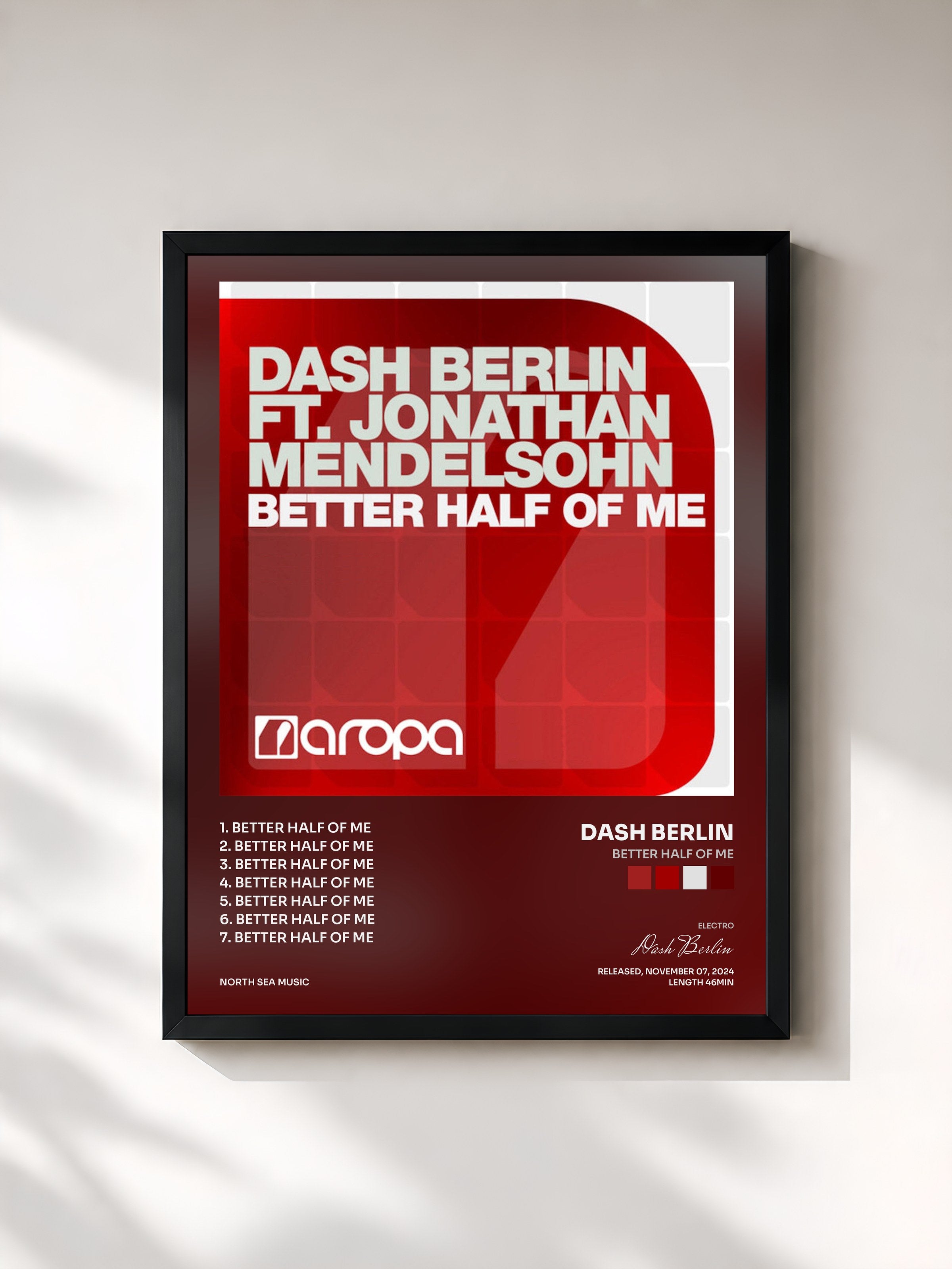 #noir Tableau de l'album Better Half Of Me de Dash Berlin, cadre noir, imprimé et encadré en France