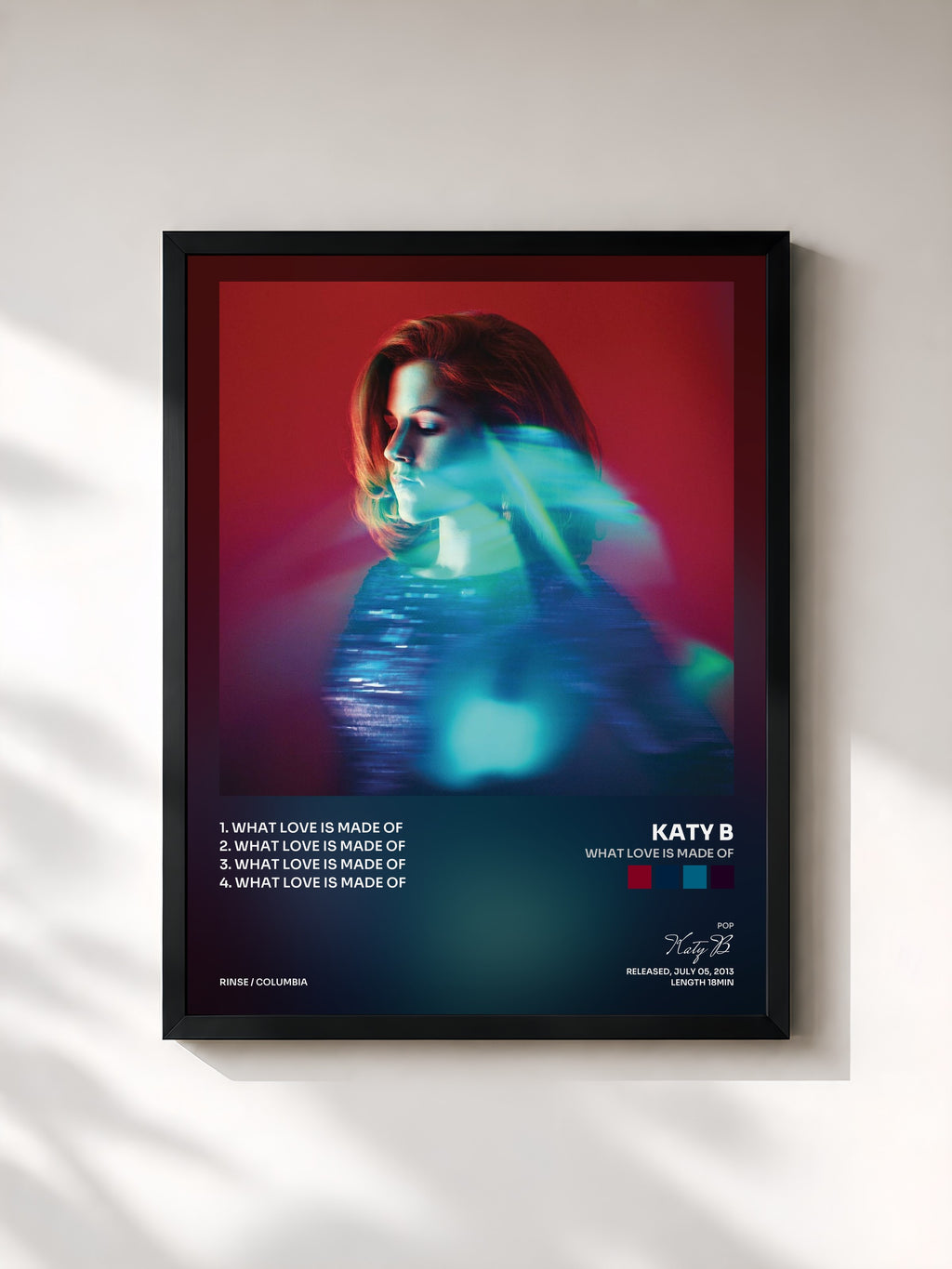 #noir Tableau de l'album What Love is Made of de Katy B, cadre noir, imprimé et encadré en France