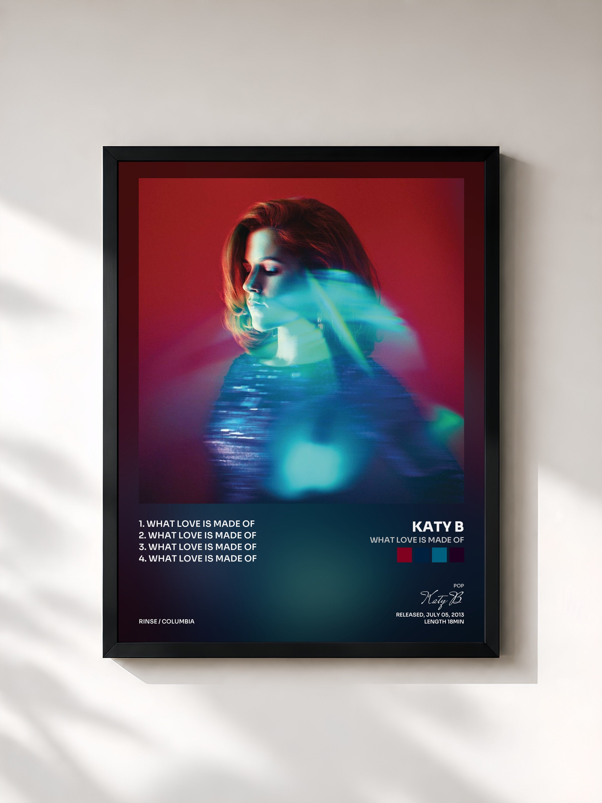 #noir Tableau de l'album What Love is Made of de Katy B, cadre noir, imprimé et encadré en France