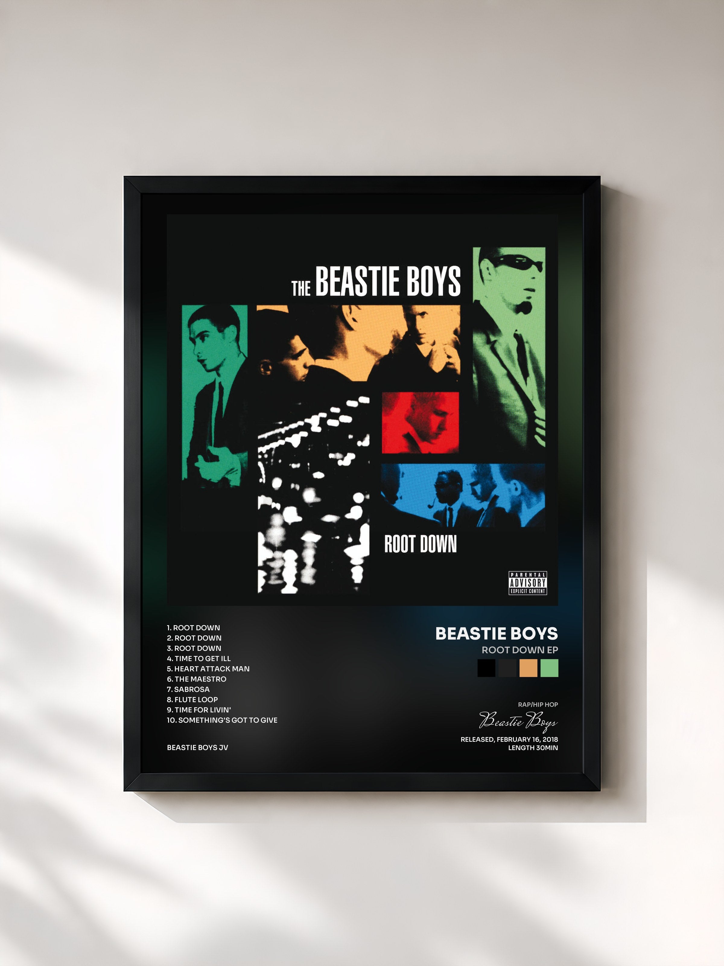 #noir Tableau de l'album Root Down EP de Beastie Boys, cadre noir, imprimé et encadré en France