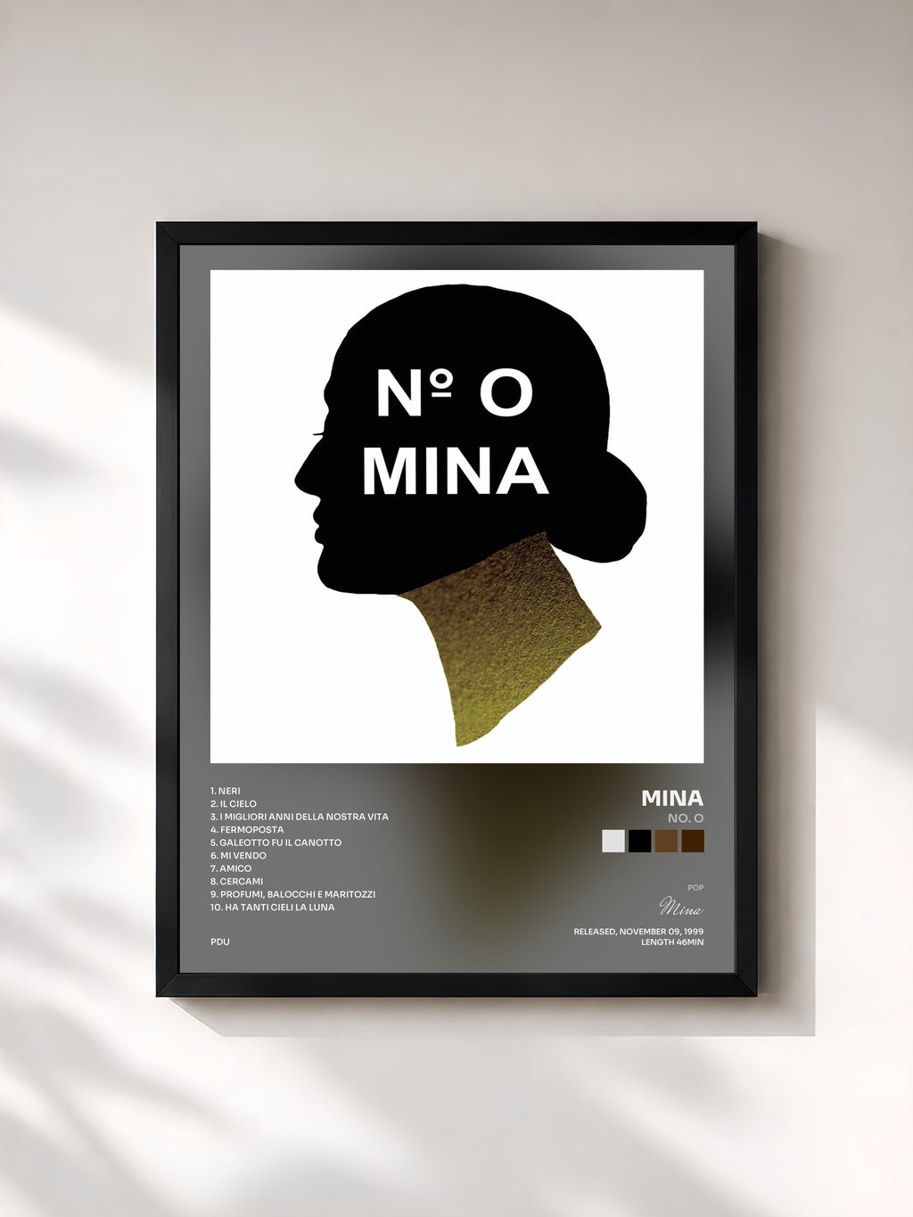 #noir Tableau de l'album No. O de Mina, cadre noir, imprimé et encadré en France