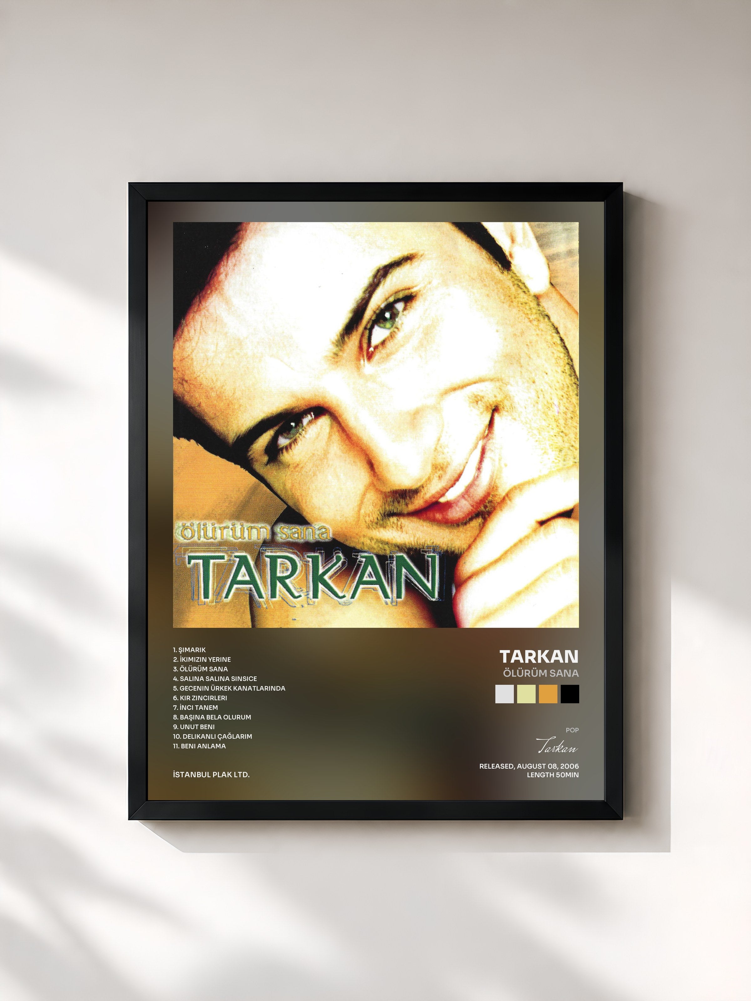#noir Tableau de l'album Ölürüm Sana de Tarkan, cadre noir, imprimé et encadré en France