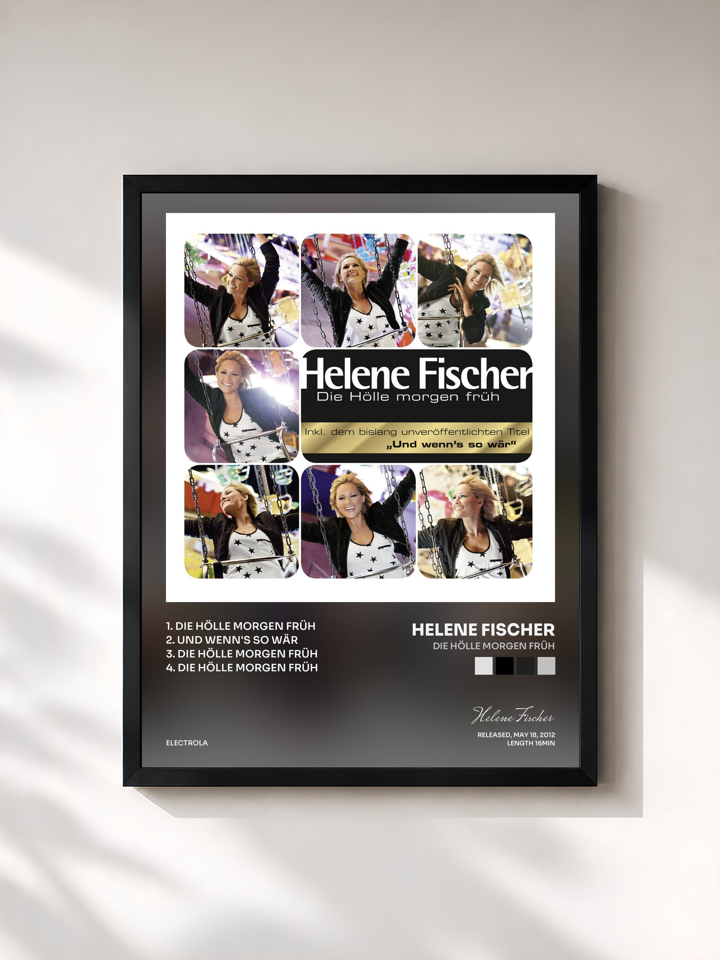 #noir Tableau de l'album Die Hölle Morgen Früh de Helene Fischer, cadre noir, imprimé et encadré en France