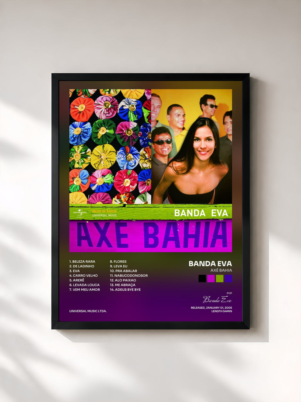 #noir Tableau de l'album Axé Bahia de Banda Eva, cadre noir, imprimé et encadré en France