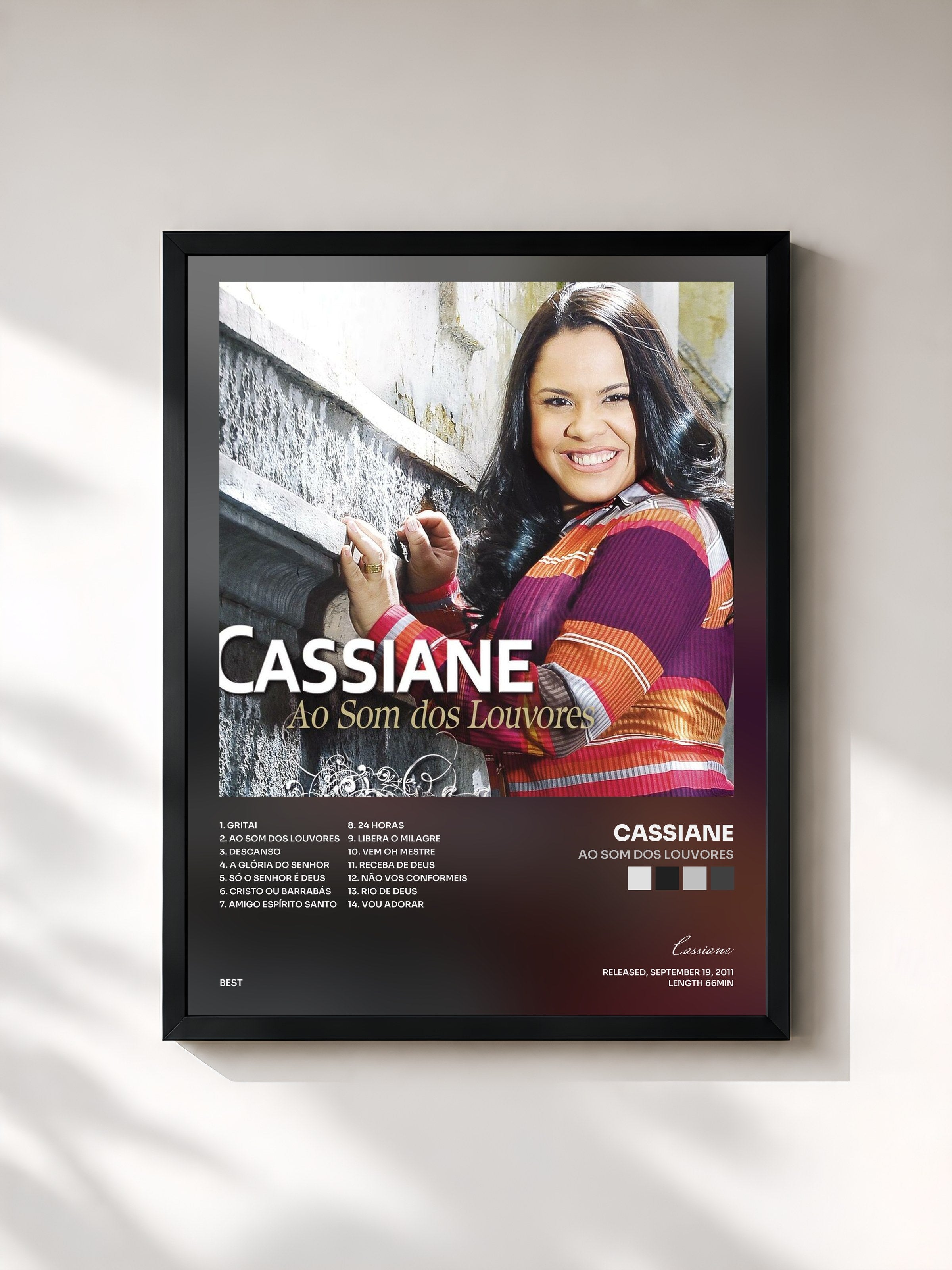 #noir Tableau de l'album Ao Som dos Louvores de Cassiane, cadre noir, imprimé et encadré en France