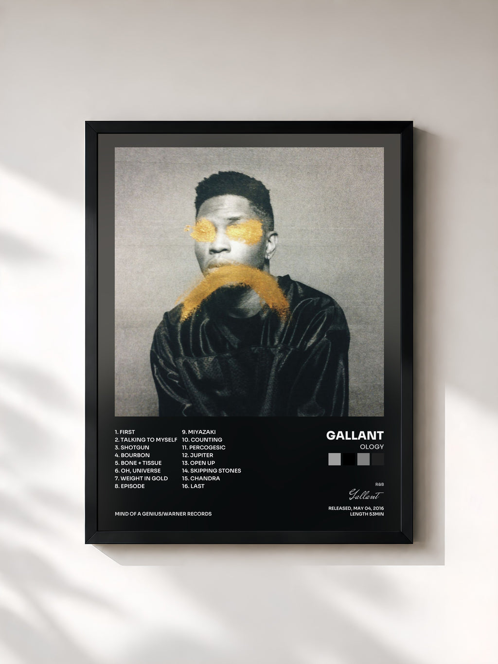 #noir Tableau de l'album Ology de Gallant, cadre noir, imprimé et encadré en France