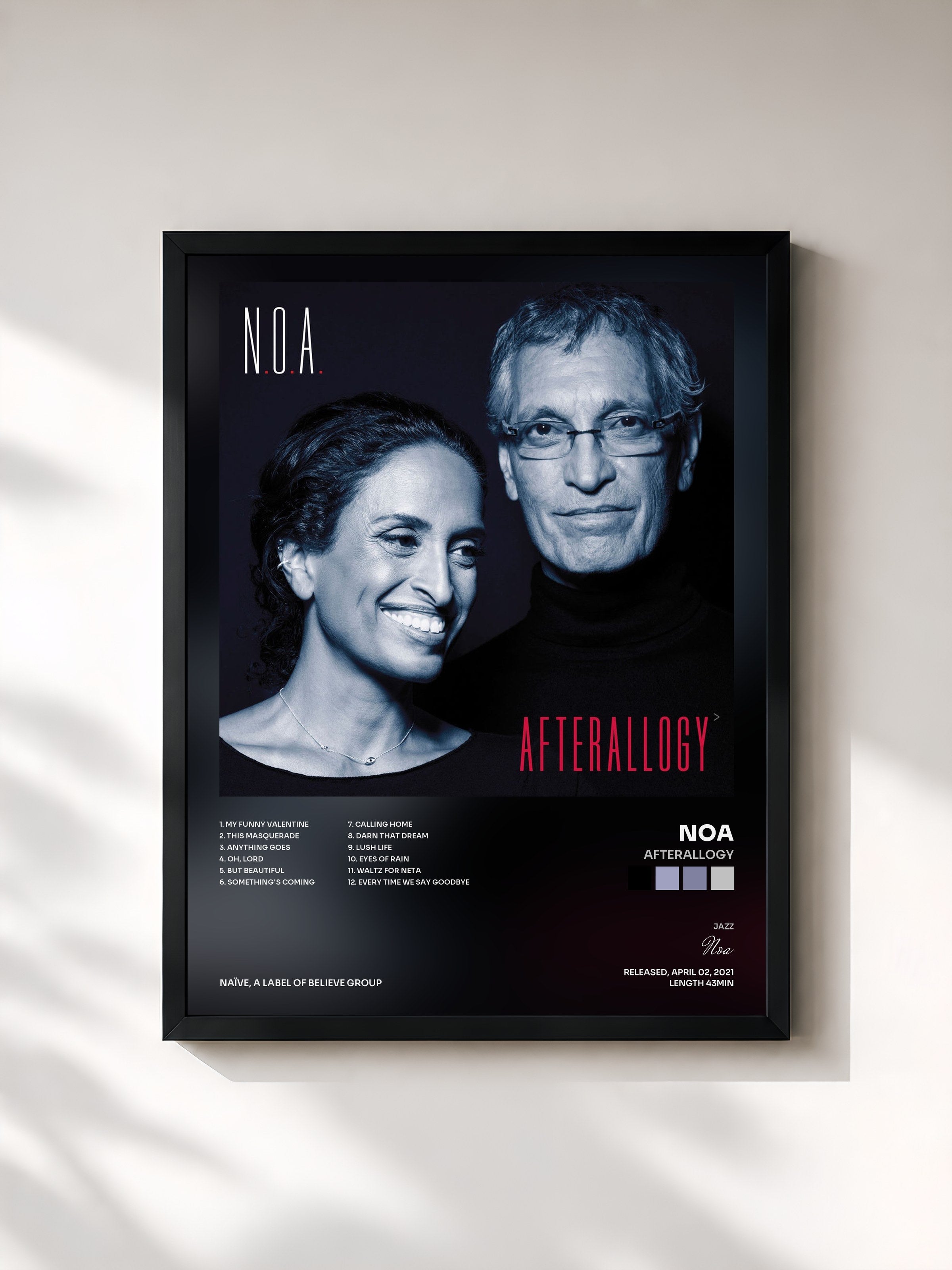 #noir Tableau de l'album Afterallogy de Noa, cadre noir, imprimé et encadré en France