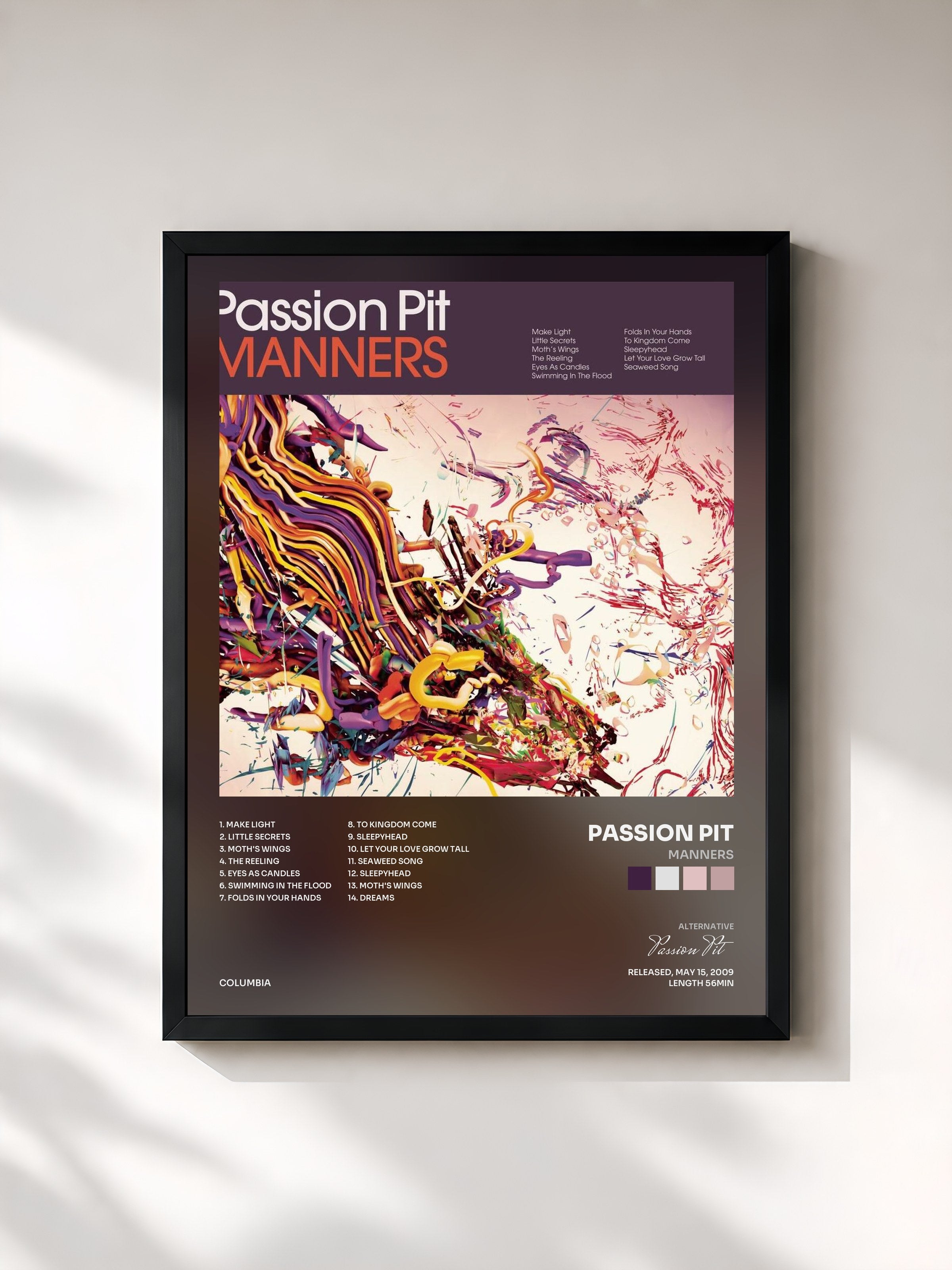 #noir Tableau de l'album Manners de Passion Pit, cadre noir, imprimé et encadré en France