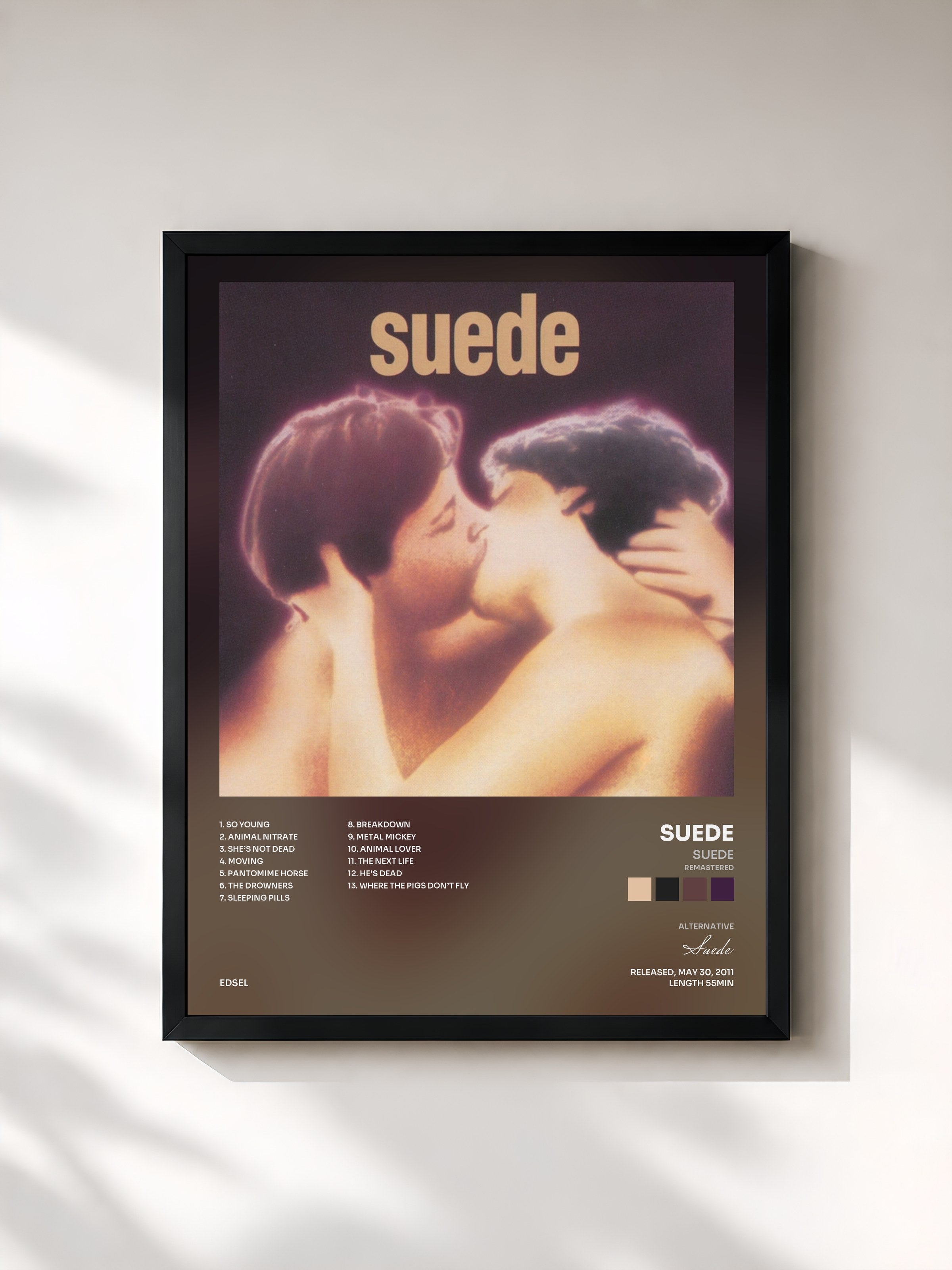 #noir Tableau de l'album Suede (Remastered) de Suede, cadre noir, imprimé et encadré en France
