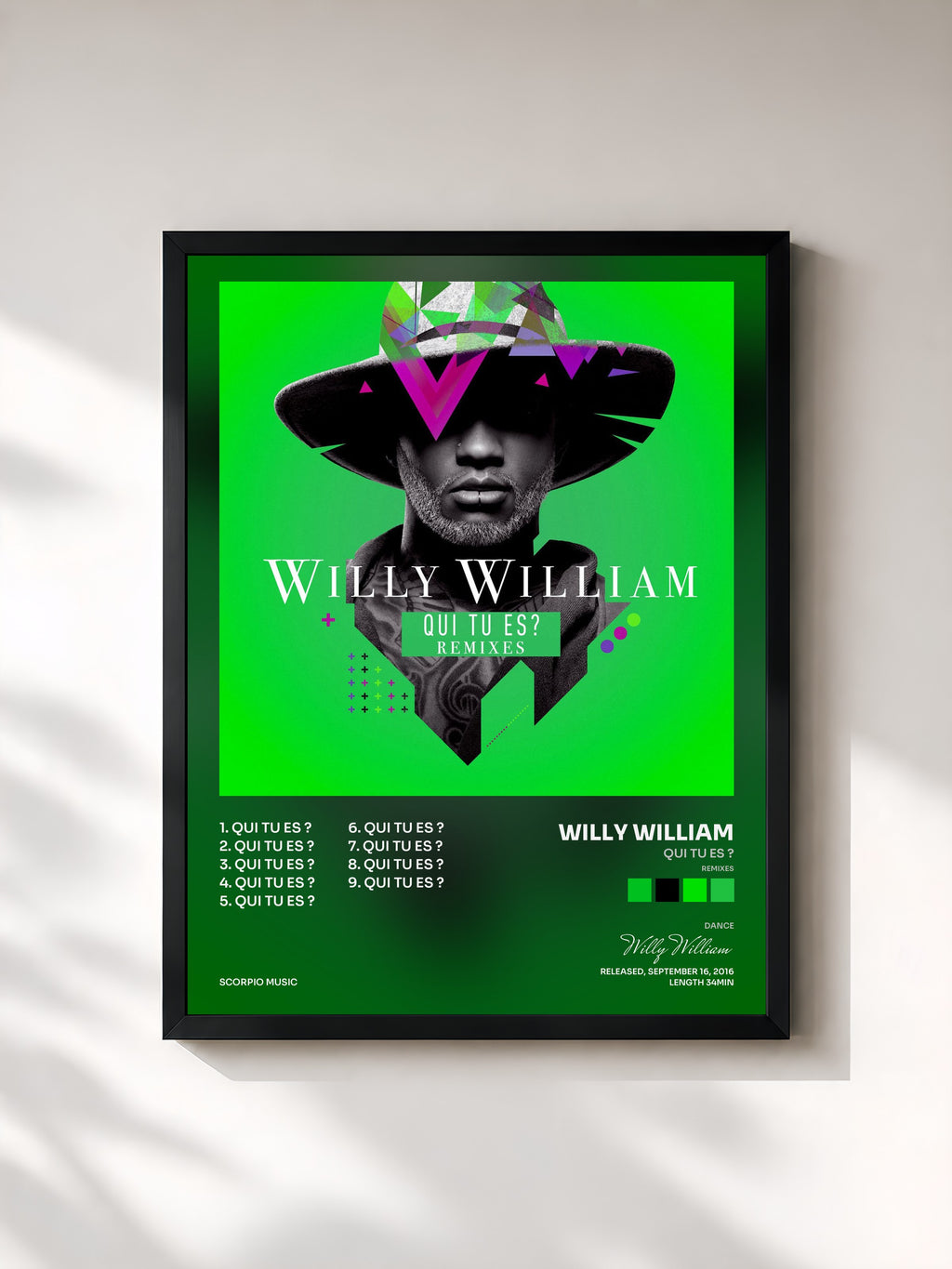 #noir Tableau de l'album Qui tu es ? (Remixes) de Willy William, cadre noir, imprimé et encadré en France