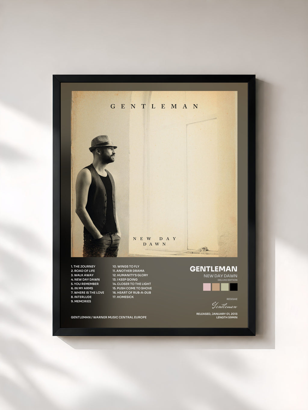 #noir Tableau de l'album New Day Dawn (Deluxe Edition) de Gentleman, cadre noir, imprimé et encadré en France