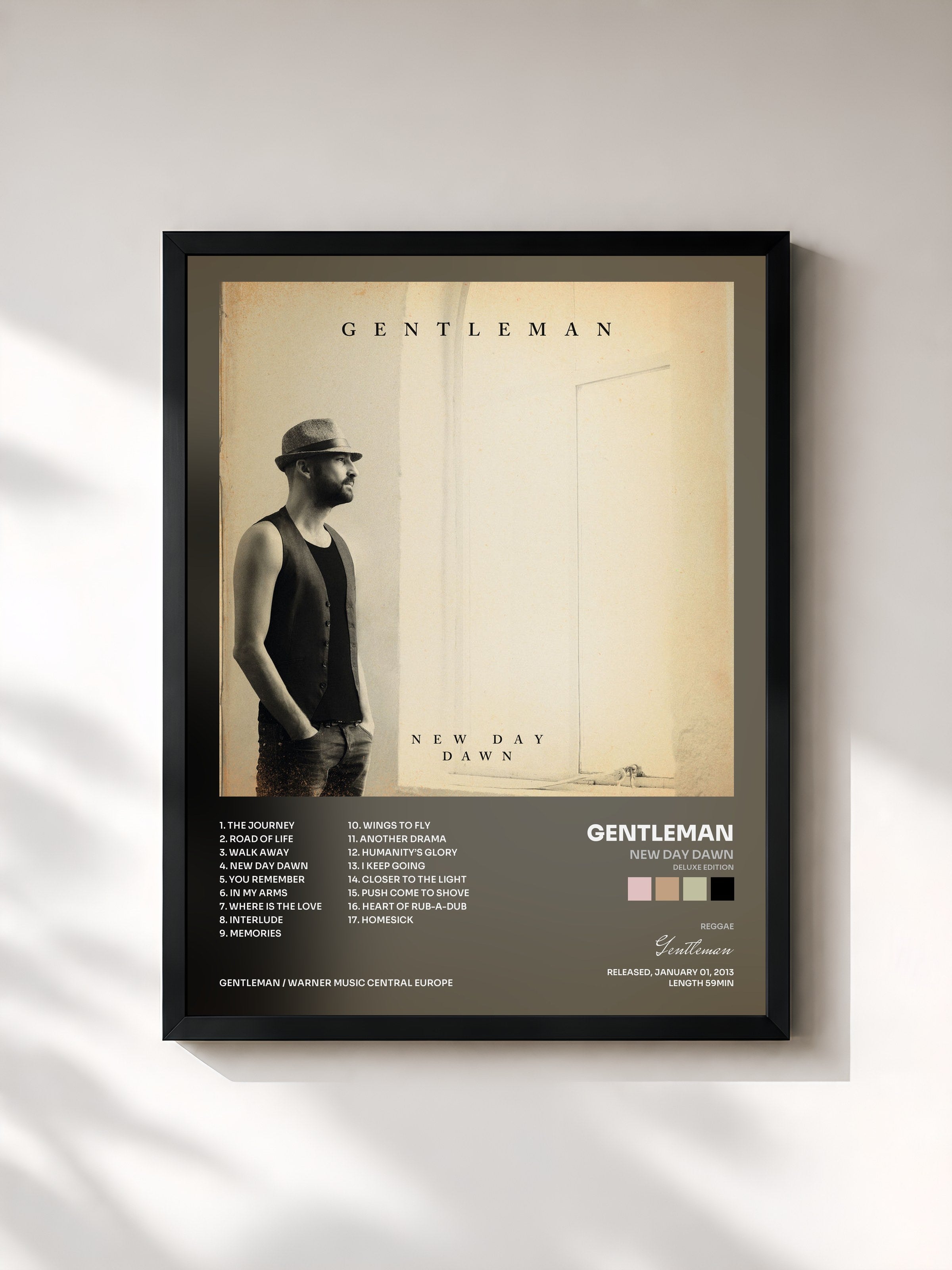 #noir Tableau de l'album New Day Dawn (Deluxe Edition) de Gentleman, cadre noir, imprimé et encadré en France