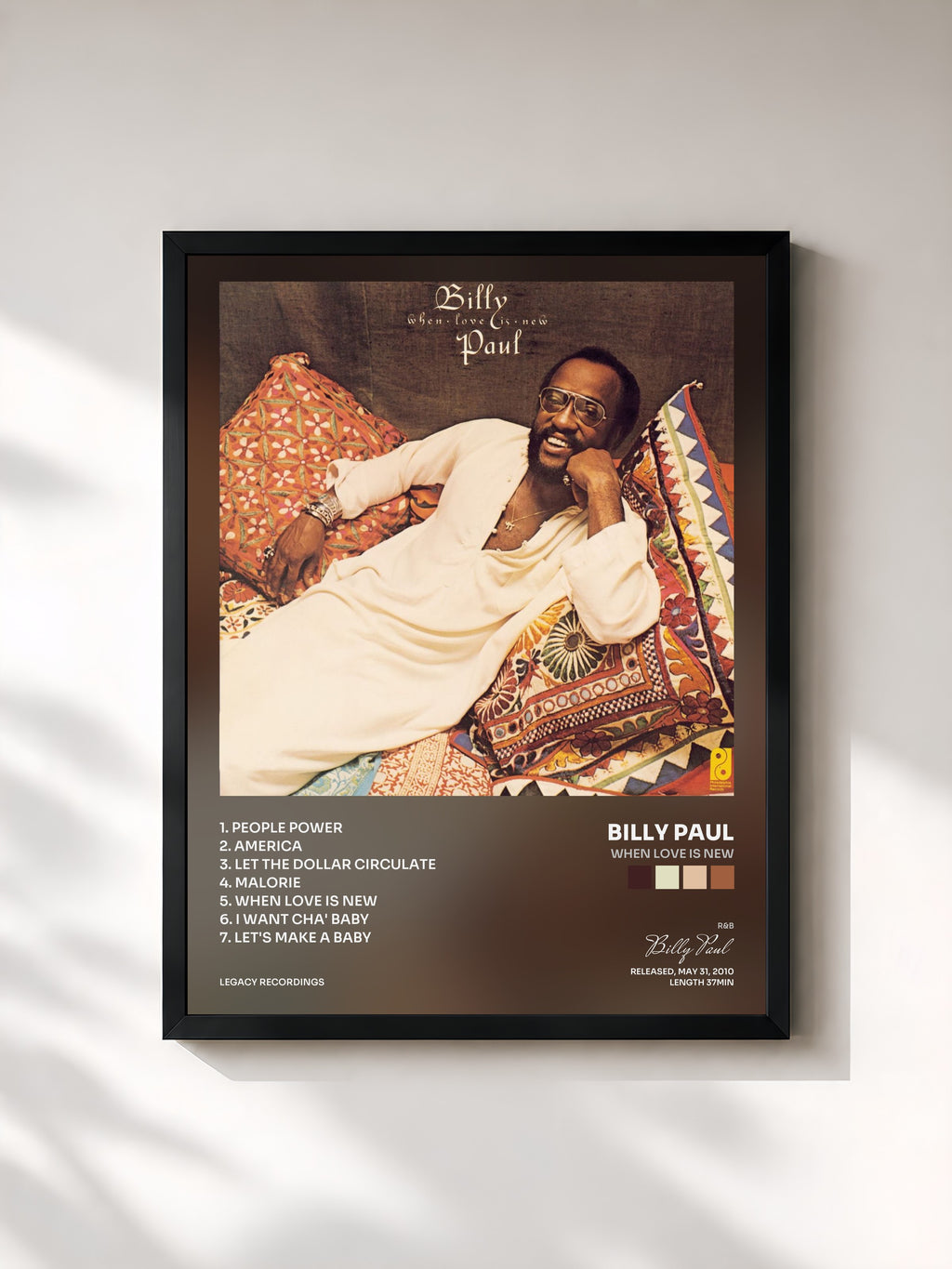 #noir Tableau de l'album When Love Is New de Billy Paul, cadre noir, imprimé et encadré en France