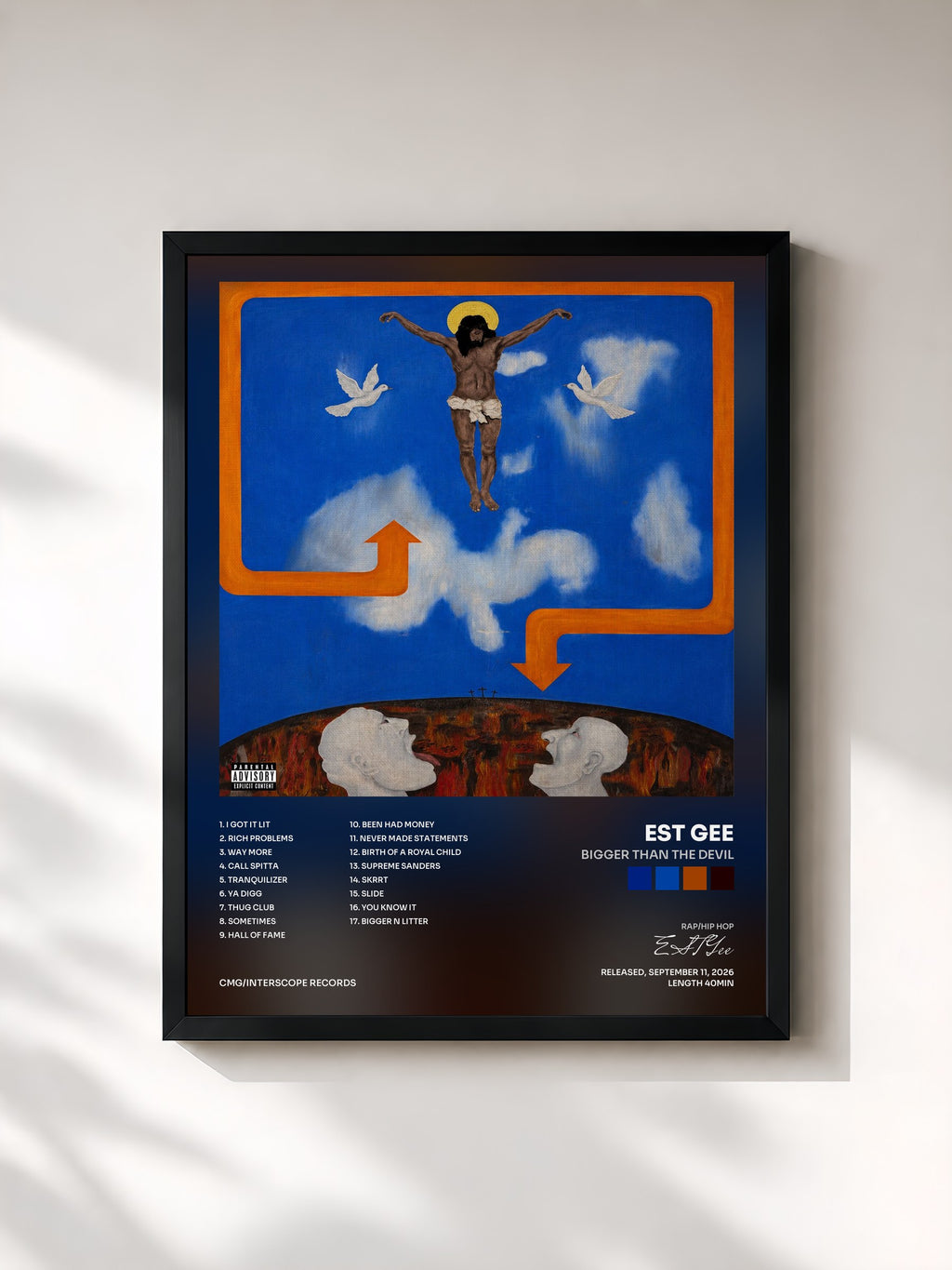 #noir Tableau de l'album BIGGER THAN THE DEVIL de EST Gee, cadre noir, imprimé et encadré en France