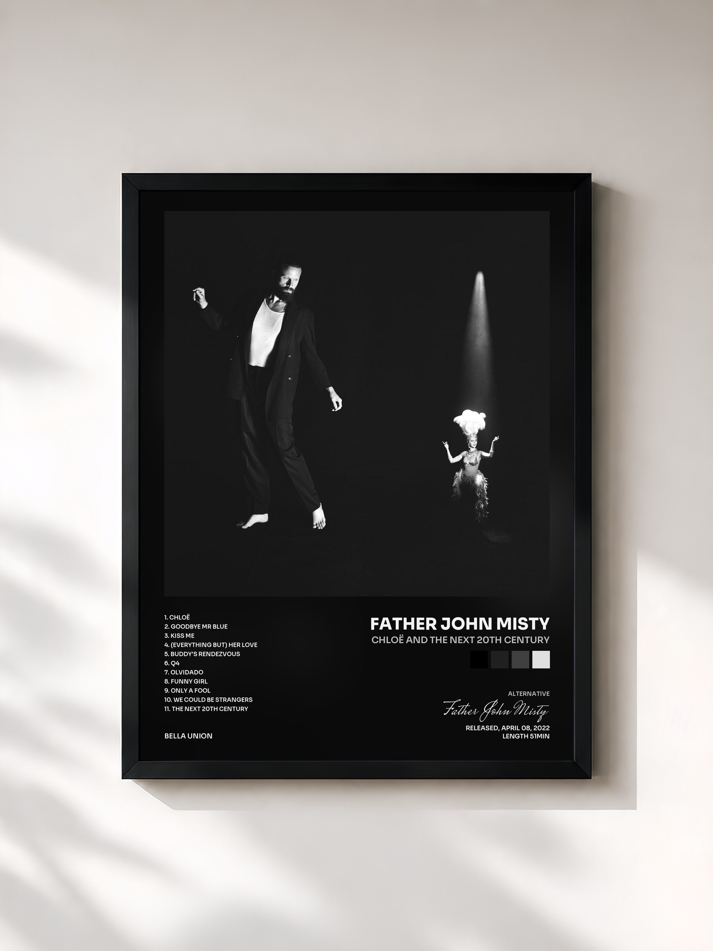 #noir Tableau de l'album Chloë and the Next 20th Century de Father John Misty, cadre noir, imprimé et encadré en France