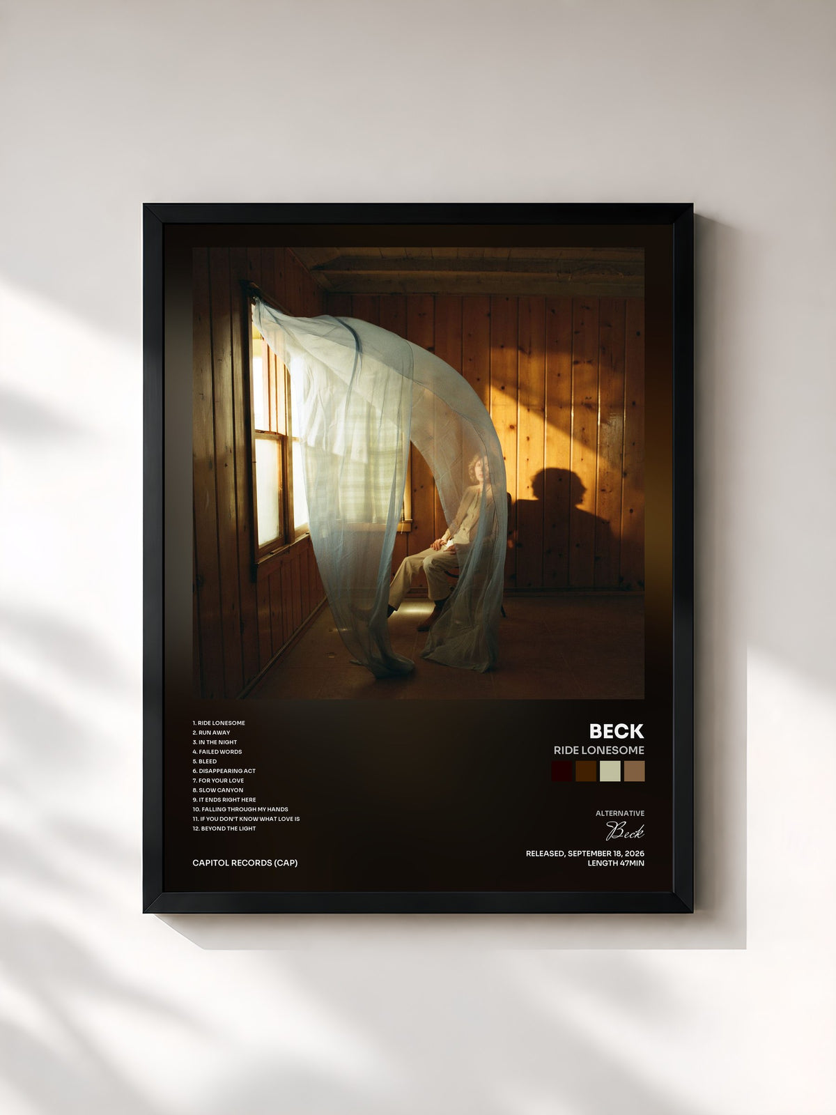#noir Tableau de l'album Ride Lonesome de Beck, cadre noir, imprimé et encadré en France