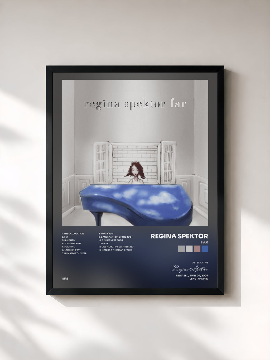 #noir Tableau de l'album Far de Regina Spektor, cadre noir, imprimé et encadré en France