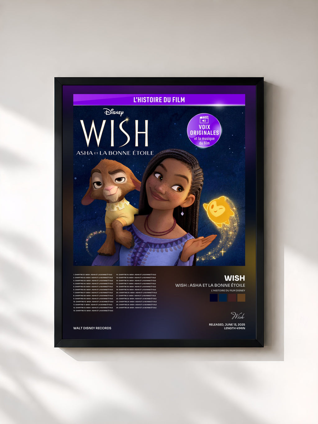 #noir Tableau de l'album Wish : Asha et la bonne étoile (L'histoire du film Disney) de Wish, cadre noir, imprimé et encadré en France