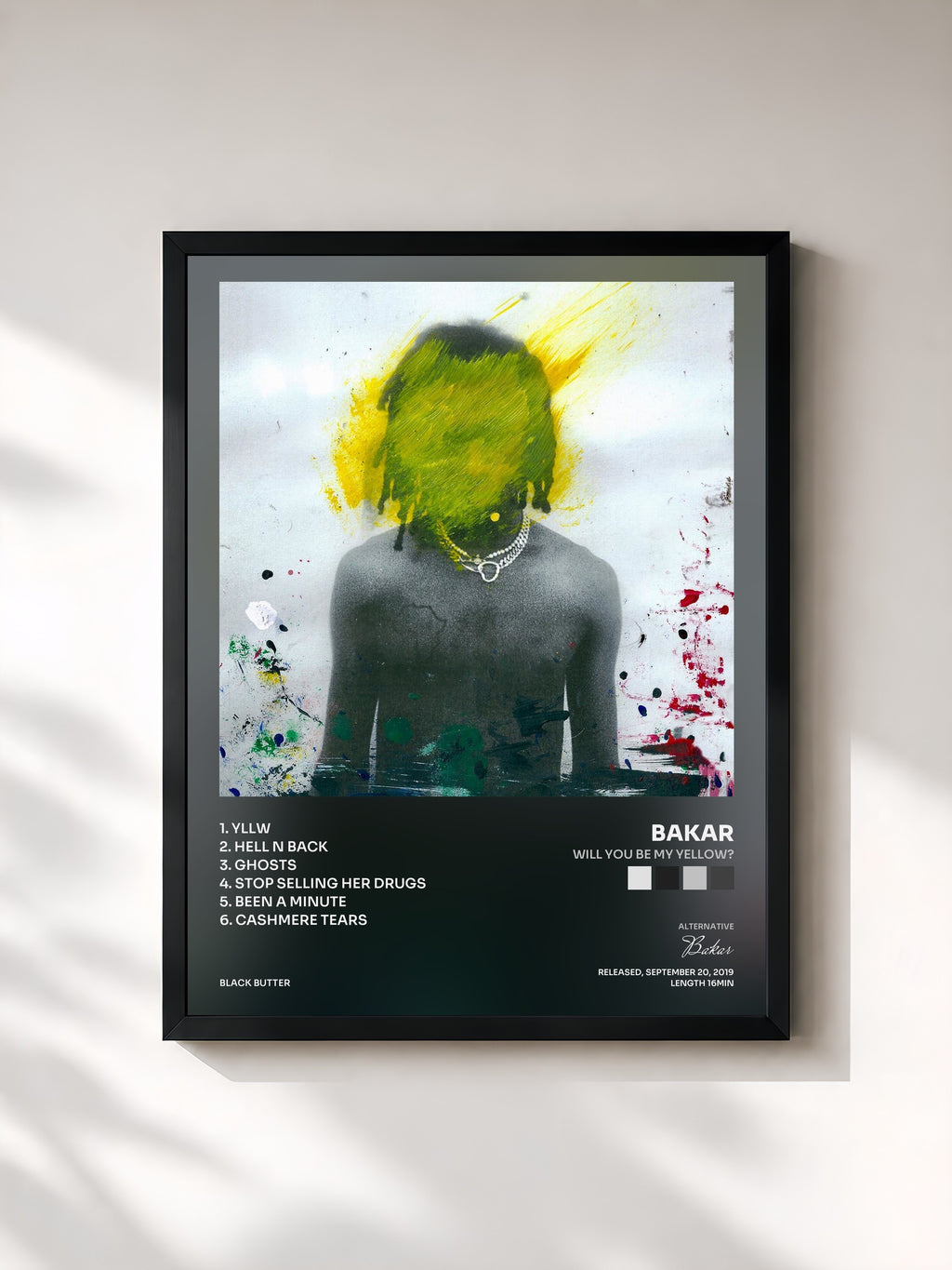 #noir Tableau de l'album Will You Be My Yellow? de Bakar, cadre noir, imprimé et encadré en France