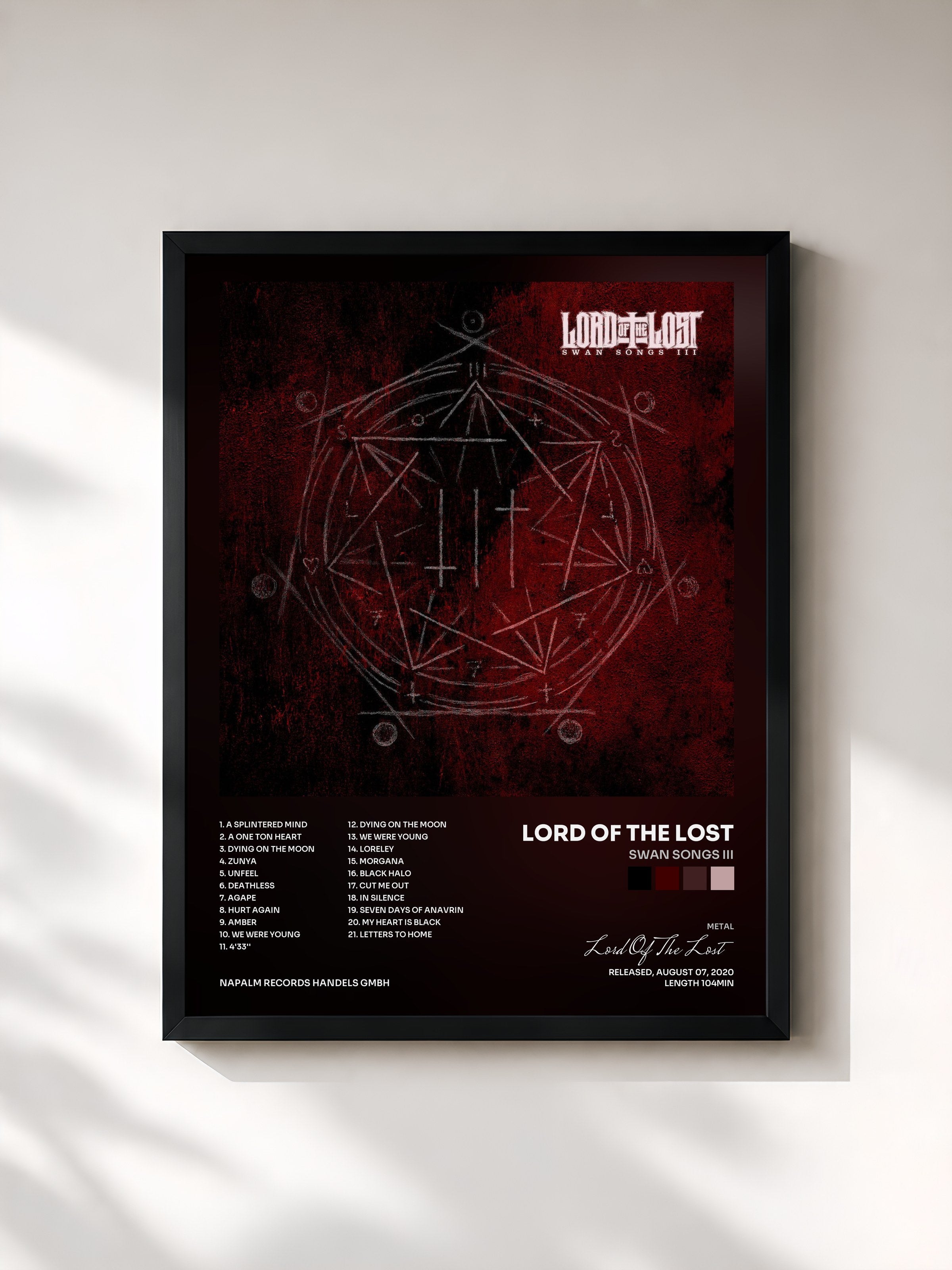 #noir Tableau de l'album Swan Songs III de Lord Of The Lost, cadre noir, imprimé et encadré en France