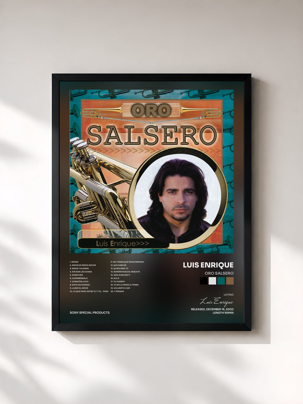 #noir Tableau de l'album Oro Salsero de Luis Enrique, cadre noir, imprimé et encadré en France