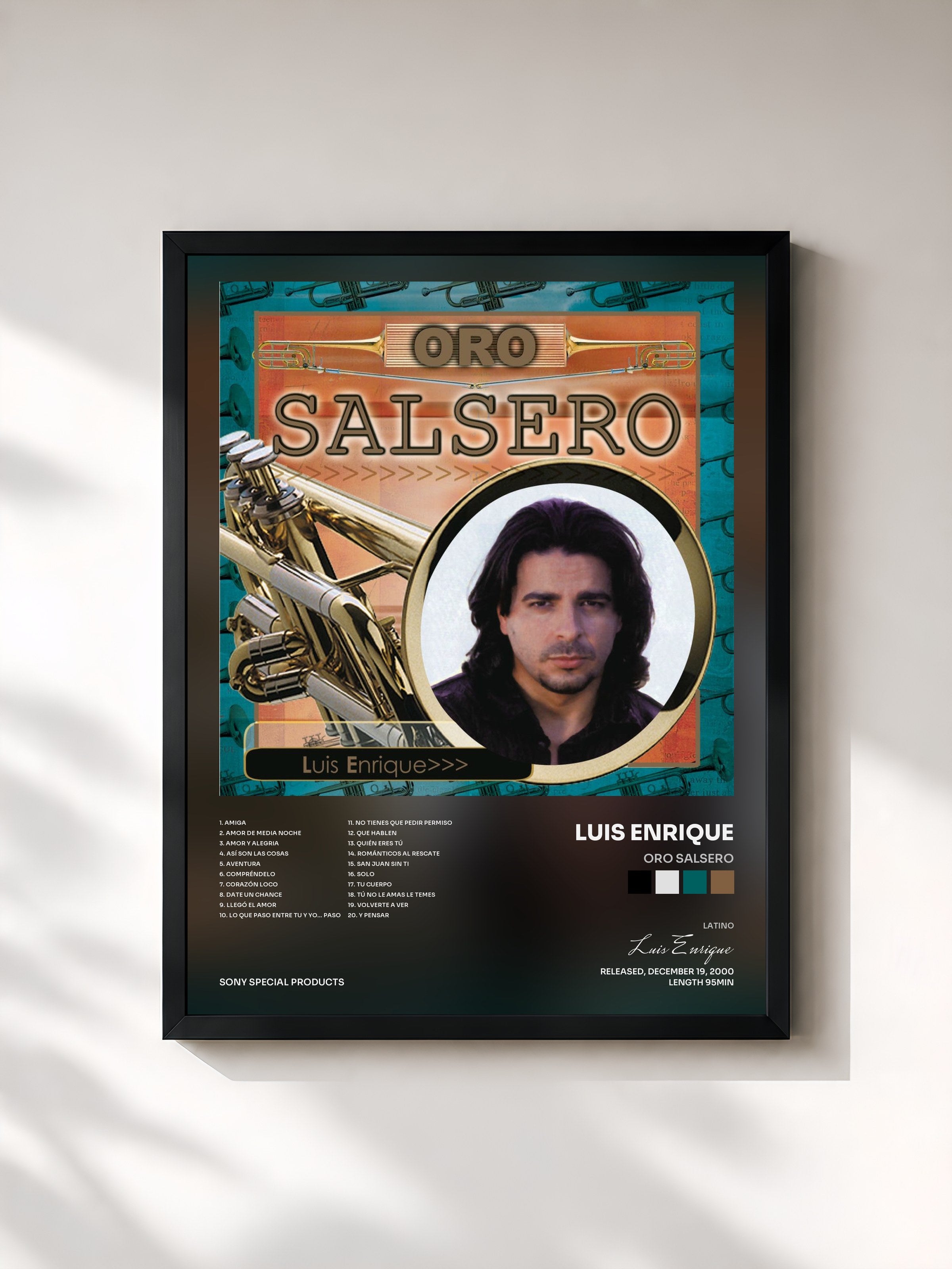 #noir Tableau de l'album Oro Salsero de Luis Enrique, cadre noir, imprimé et encadré en France