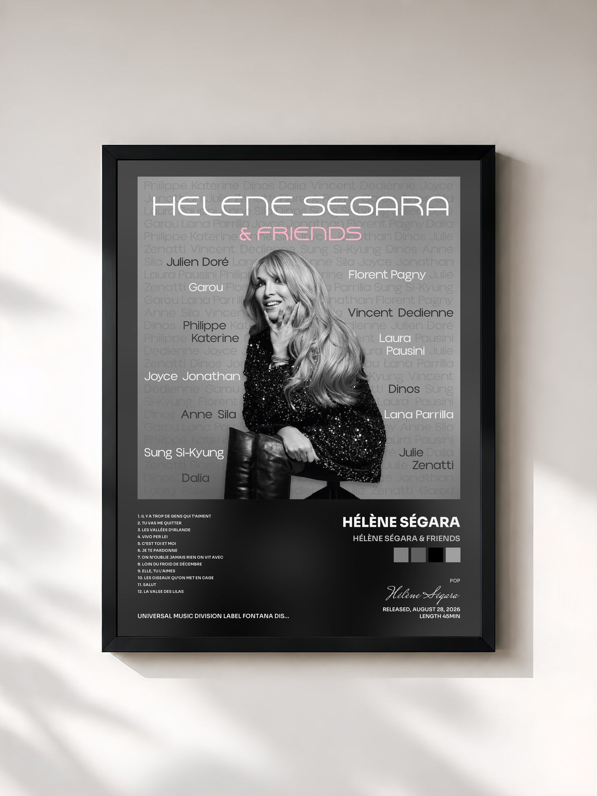 #noir Tableau de l'album Hélène Ségara & Friends de Hélène Ségara, cadre noir, imprimé et encadré en France