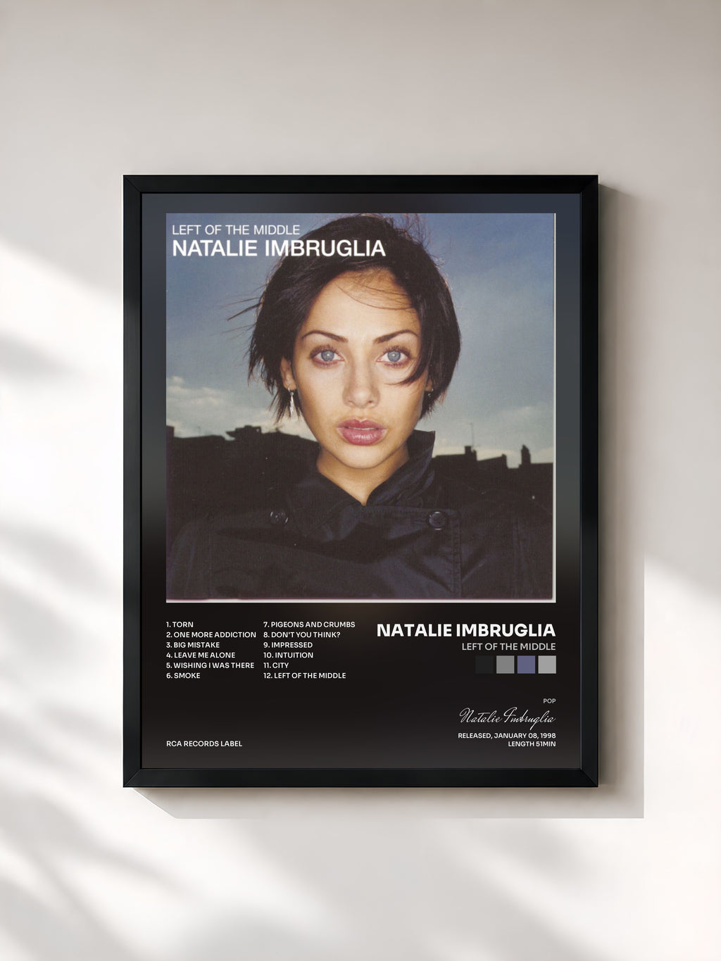 #noir Tableau de l'album Left Of The Middle de Natalie Imbruglia, cadre noir, imprimé et encadré en France
