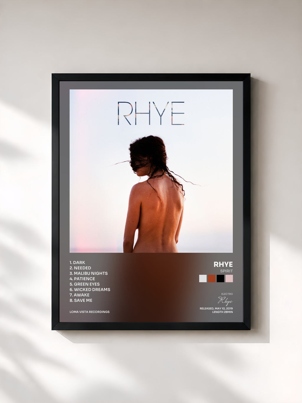 #noir Tableau de l'album Spirit de Rhye, cadre noir, imprimé et encadré en France