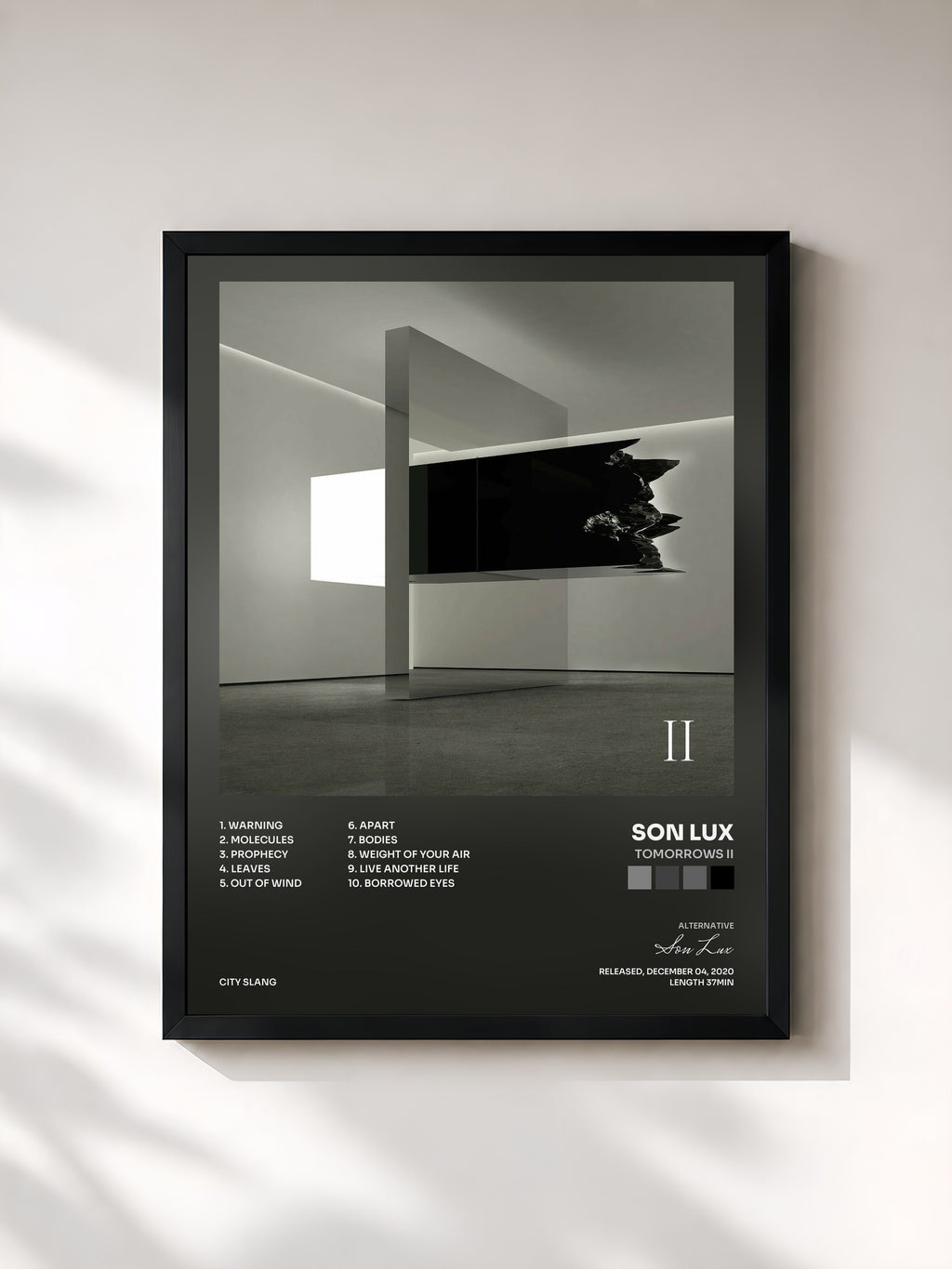 #noir Tableau de l'album Tomorrows II de Son Lux, cadre noir, imprimé et encadré en France
