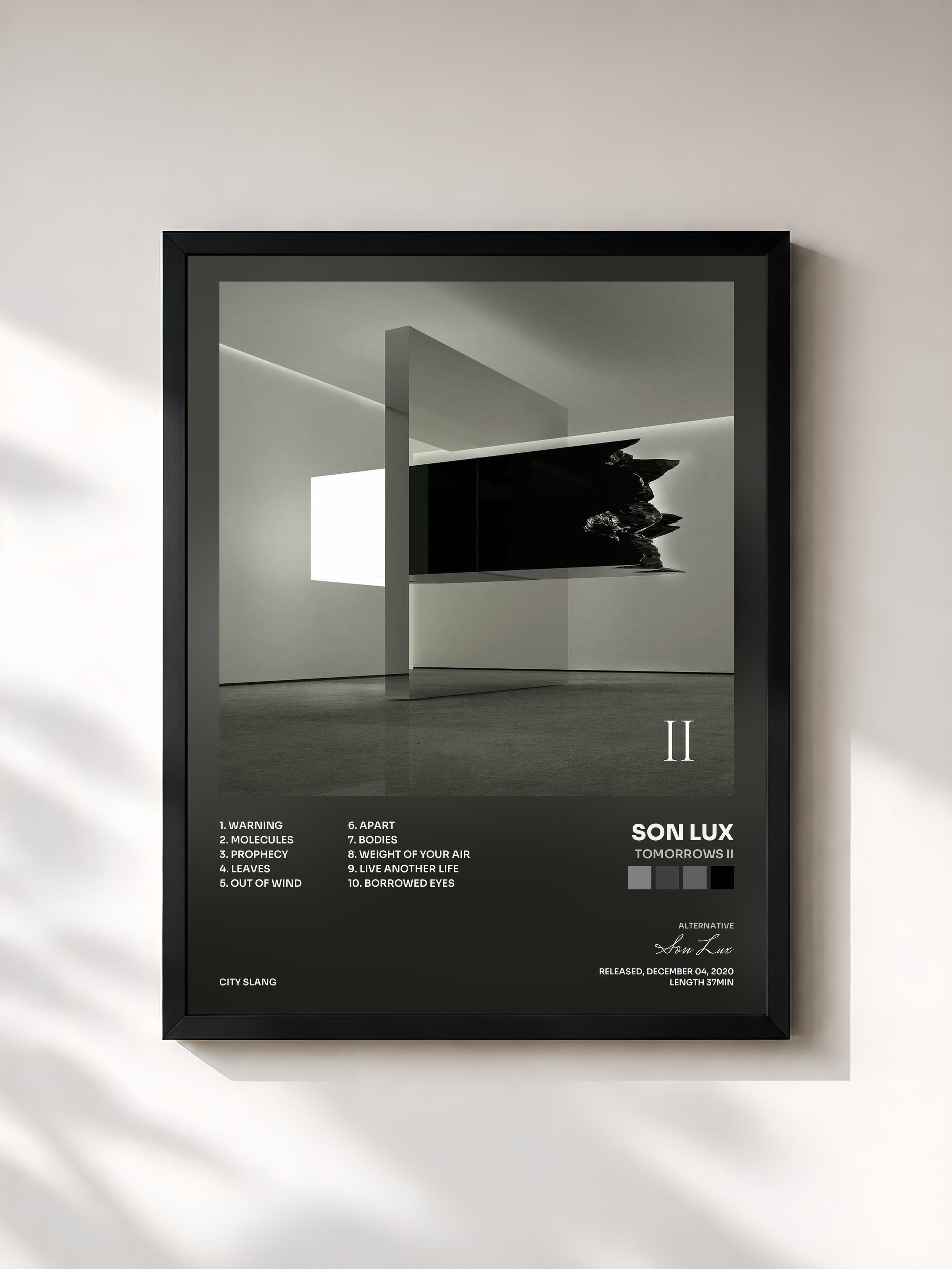 #noir Tableau de l'album Tomorrows II de Son Lux, cadre noir, imprimé et encadré en France