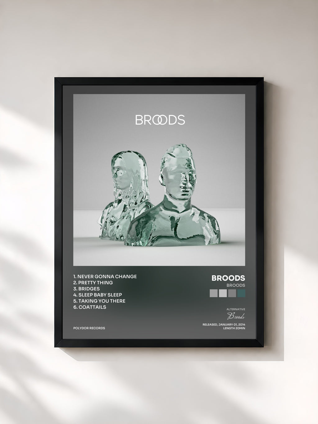 #noir Tableau de l'album Broods de Broods, cadre noir, imprimé et encadré en France