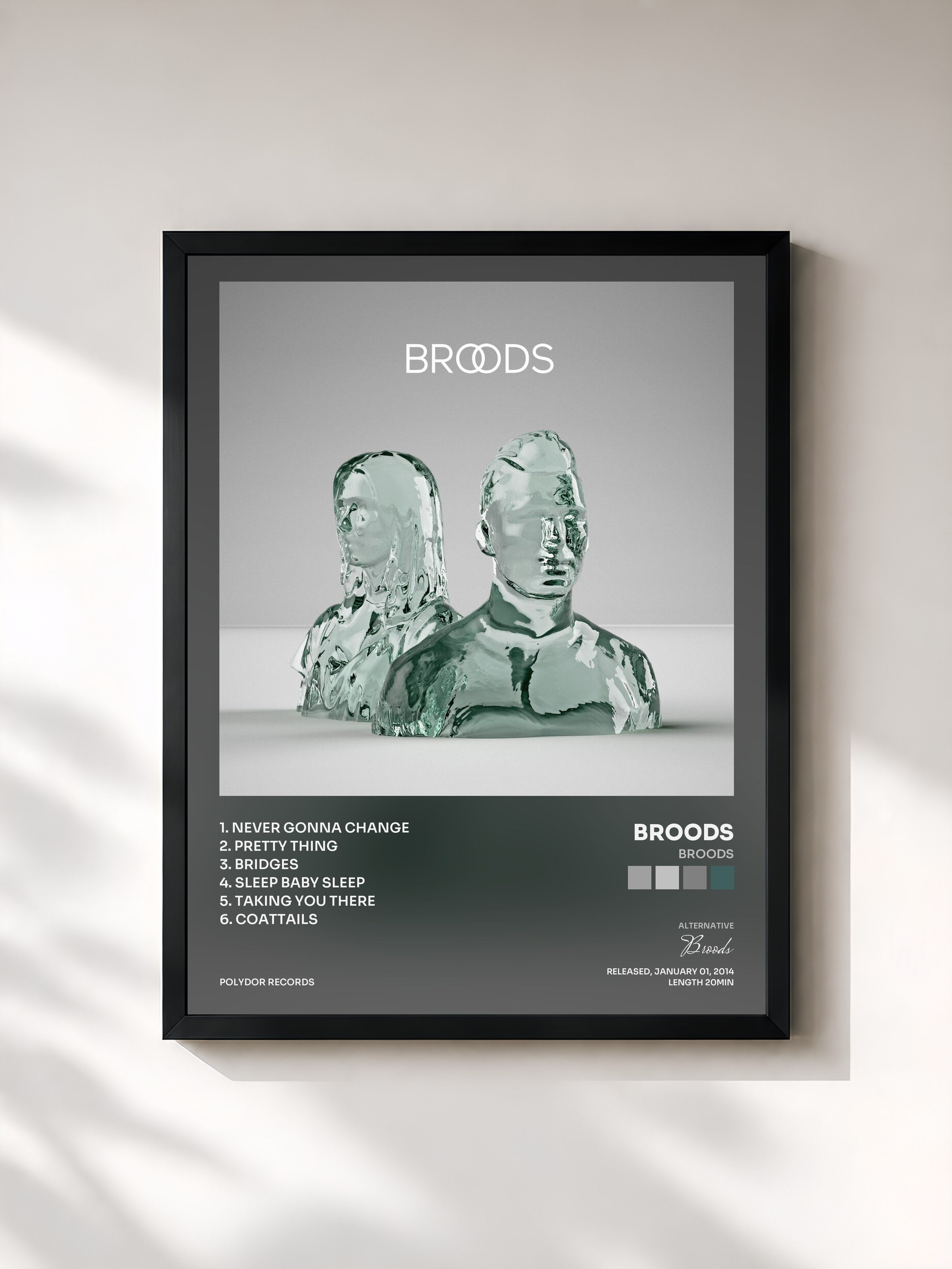 #noir Tableau de l'album Broods de Broods, cadre noir, imprimé et encadré en France