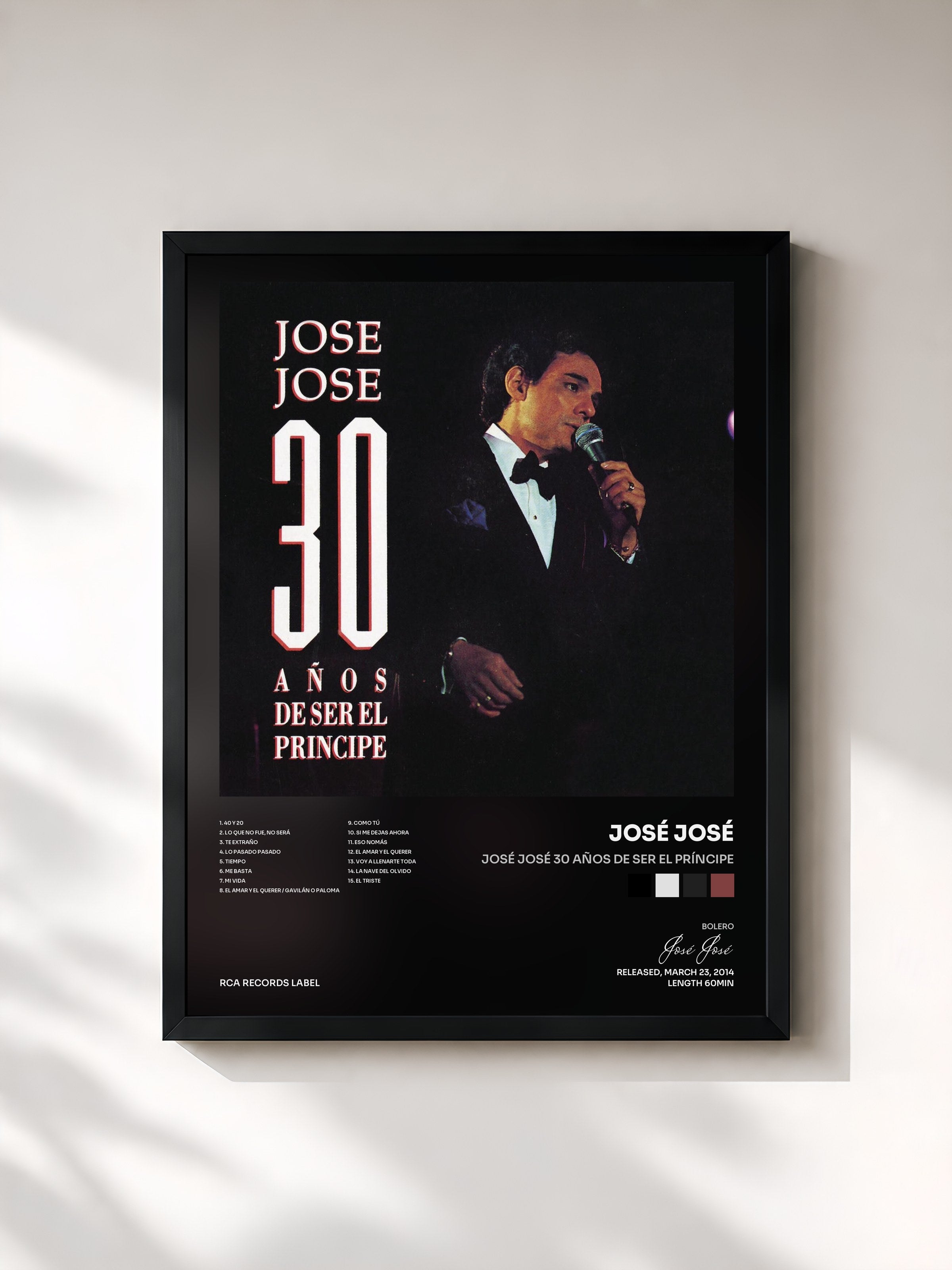 #noir Tableau de l'album José José 30 Años de Ser el Príncipe de José José, cadre noir, imprimé et encadré en France