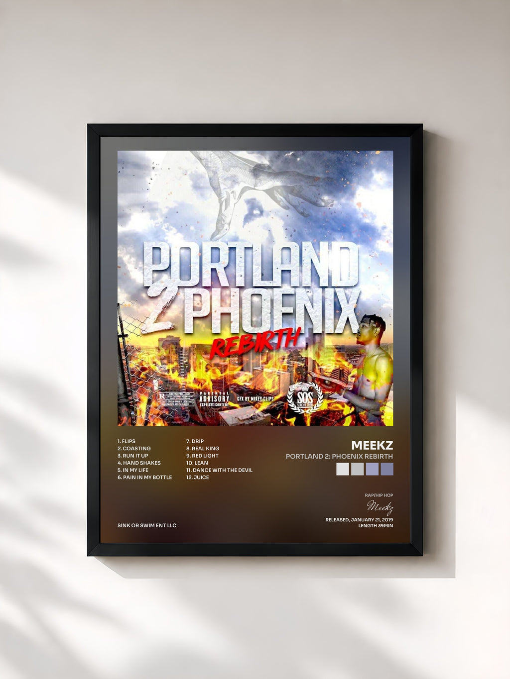 #noir Tableau de l'album Portland 2: Phoenix Rebirth de Meekz, cadre noir, imprimé et encadré en France