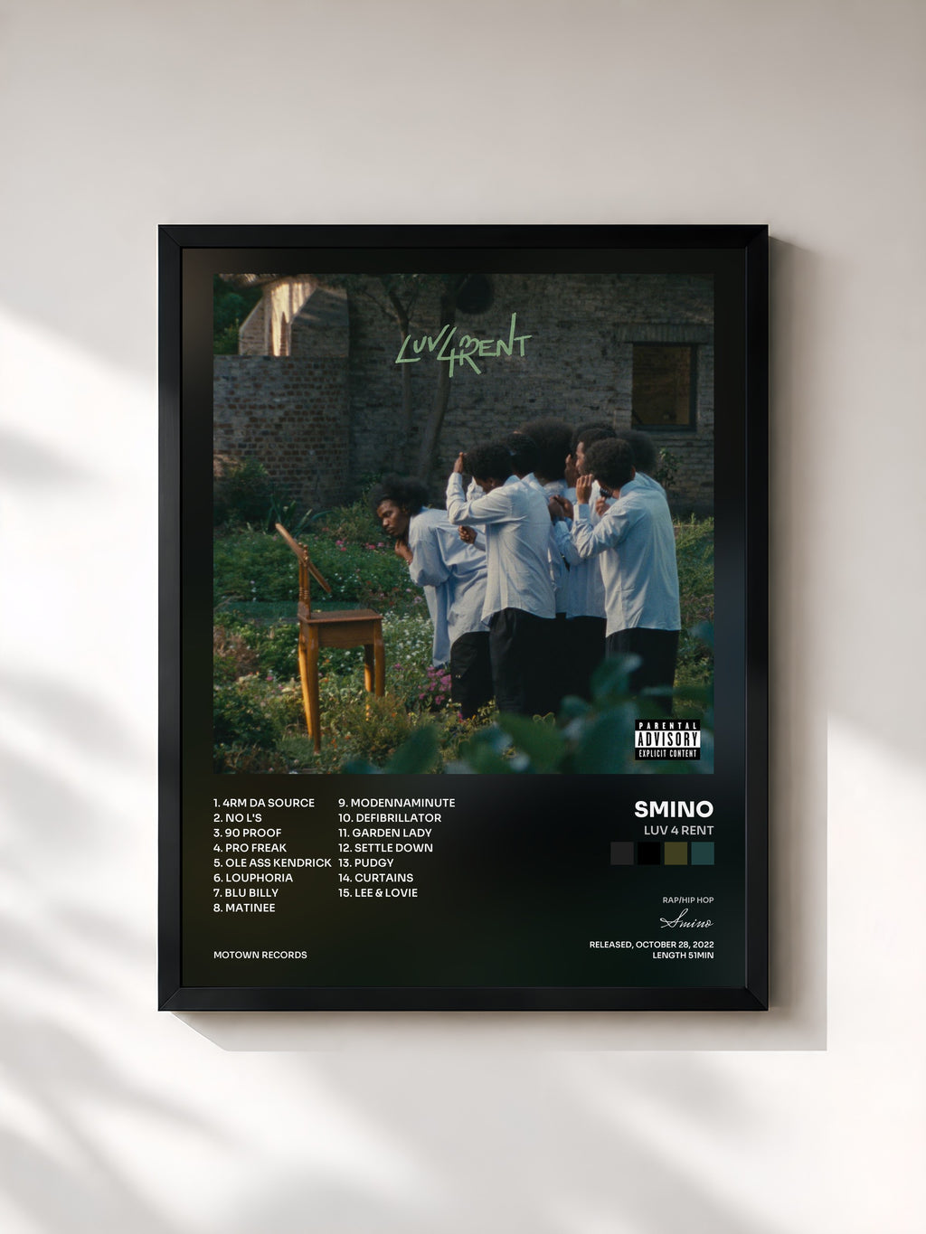 #noir Tableau de l'album Luv 4 Rent de Smino, cadre noir, imprimé et encadré en France