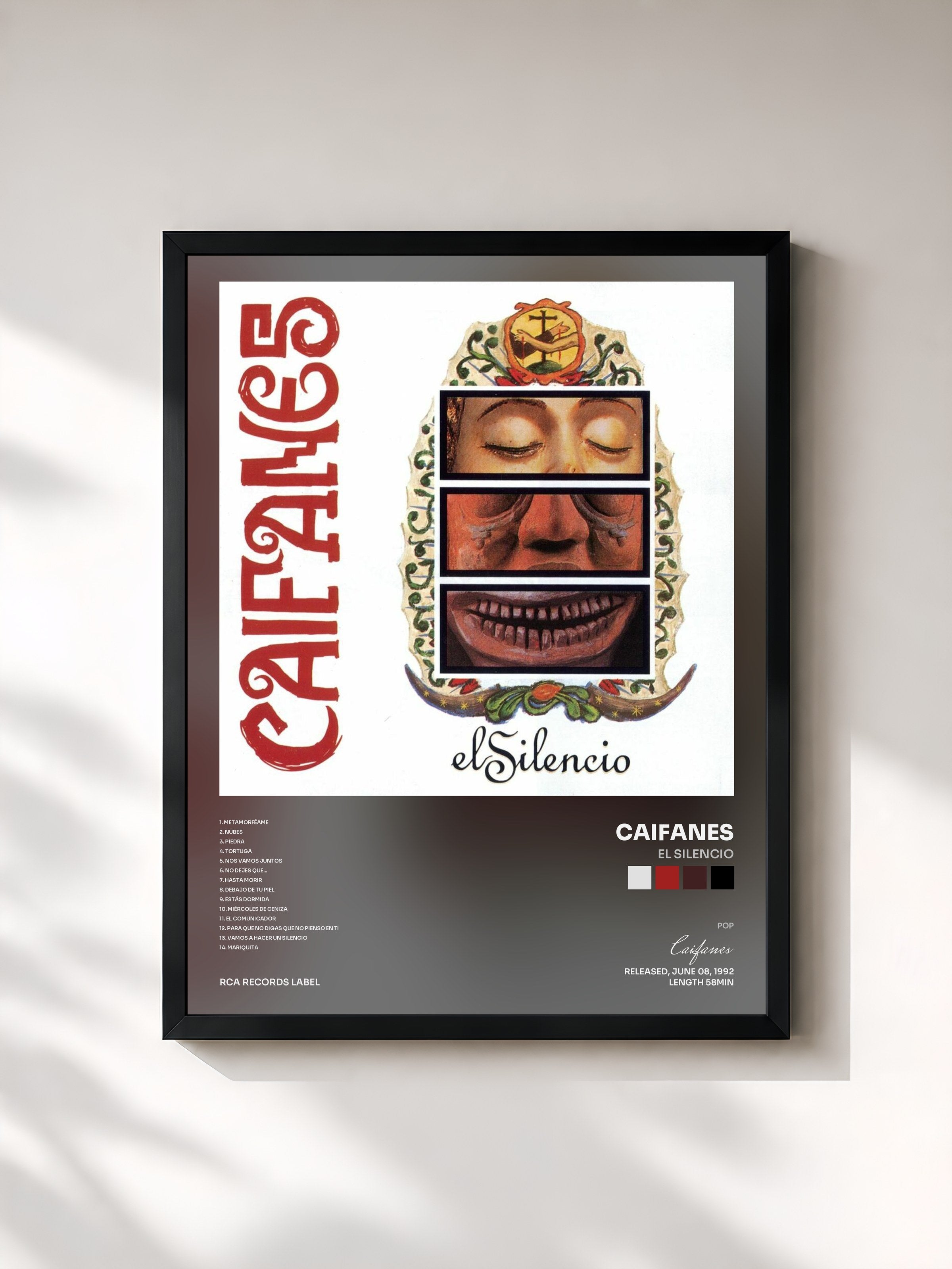 #noir Tableau de l'album El Silencio de Caifanes, cadre noir, imprimé et encadré en France