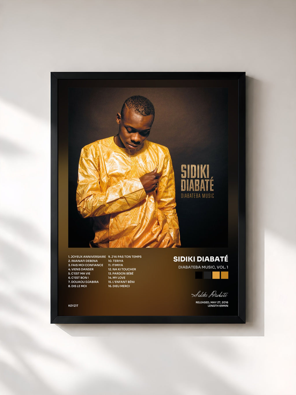 #noir Tableau de l'album Diabateba Music, Vol. 1 de Sidiki Diabaté, cadre noir, imprimé et encadré en France