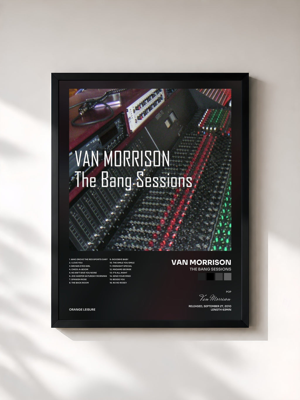 #noir Tableau de l'album The Bang Sessions de Van Morrison, cadre noir, imprimé et encadré en France