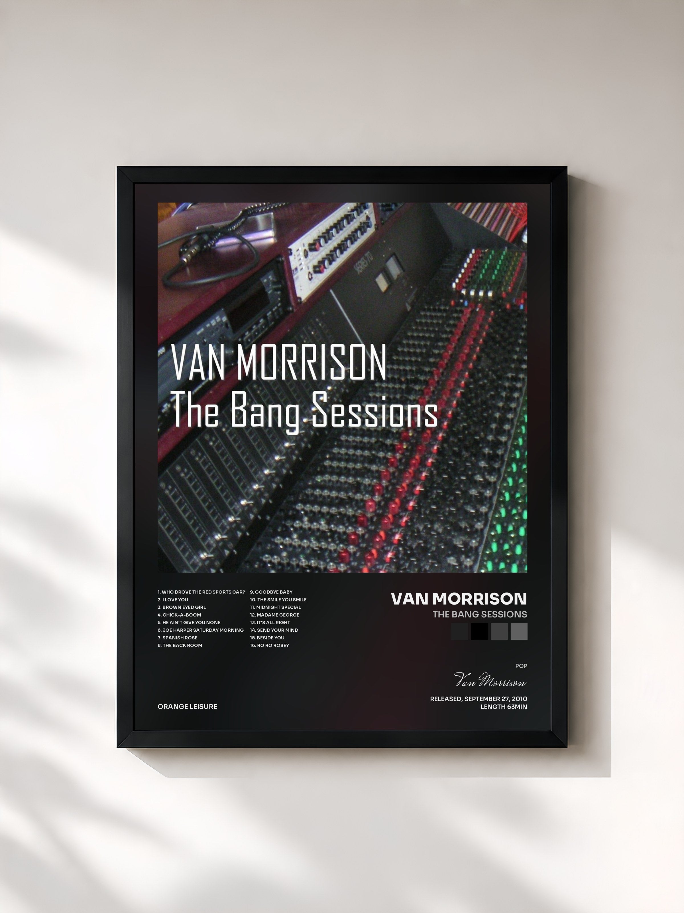 #noir Tableau de l'album The Bang Sessions de Van Morrison, cadre noir, imprimé et encadré en France