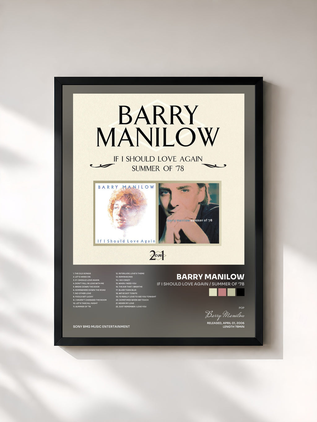 #noir Tableau de l'album If I Should Love Again / Summer Of '78 de Barry Manilow, cadre noir, imprimé et encadré en France
