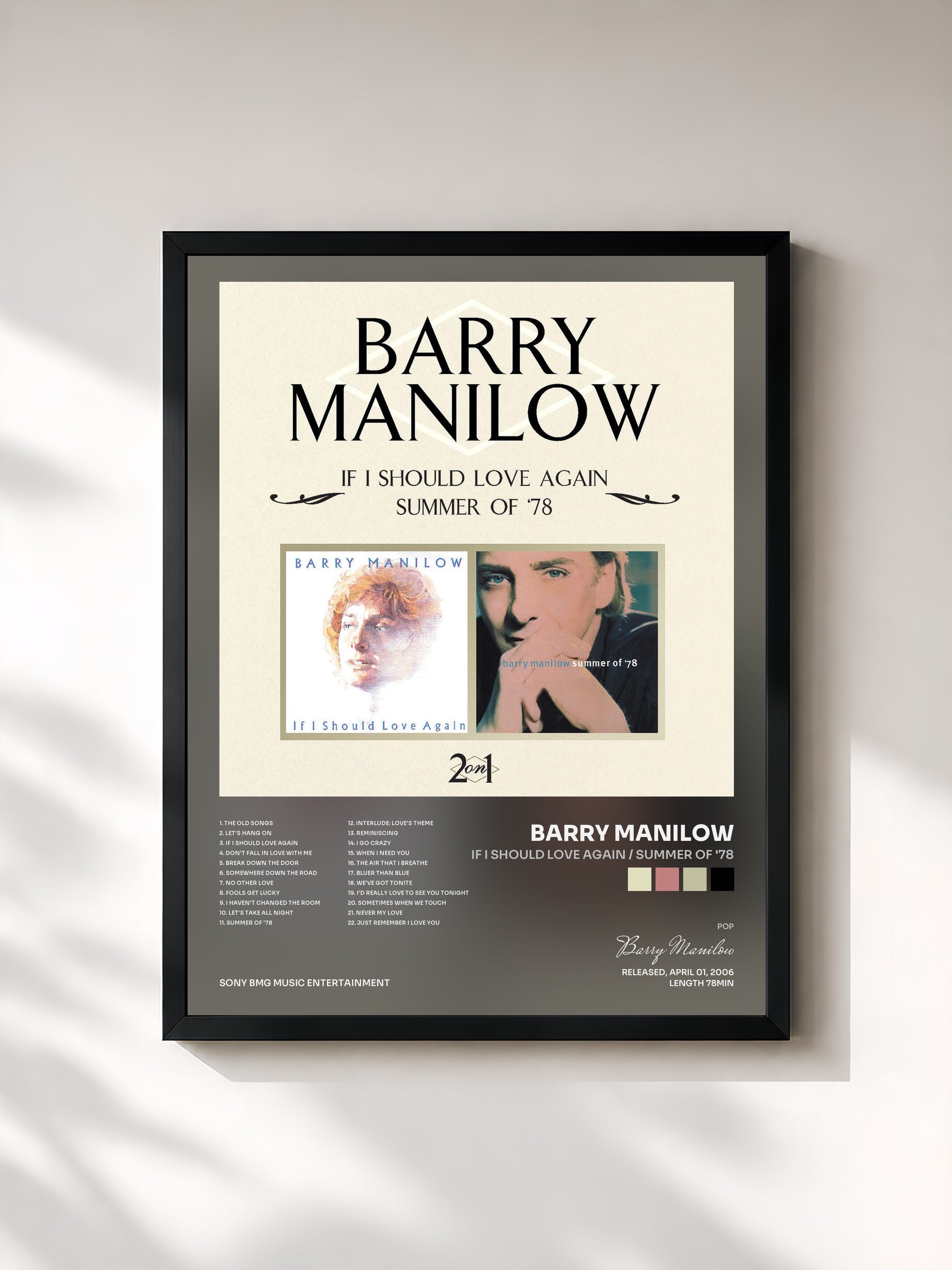#noir Tableau de l'album If I Should Love Again / Summer Of '78 de Barry Manilow, cadre noir, imprimé et encadré en France