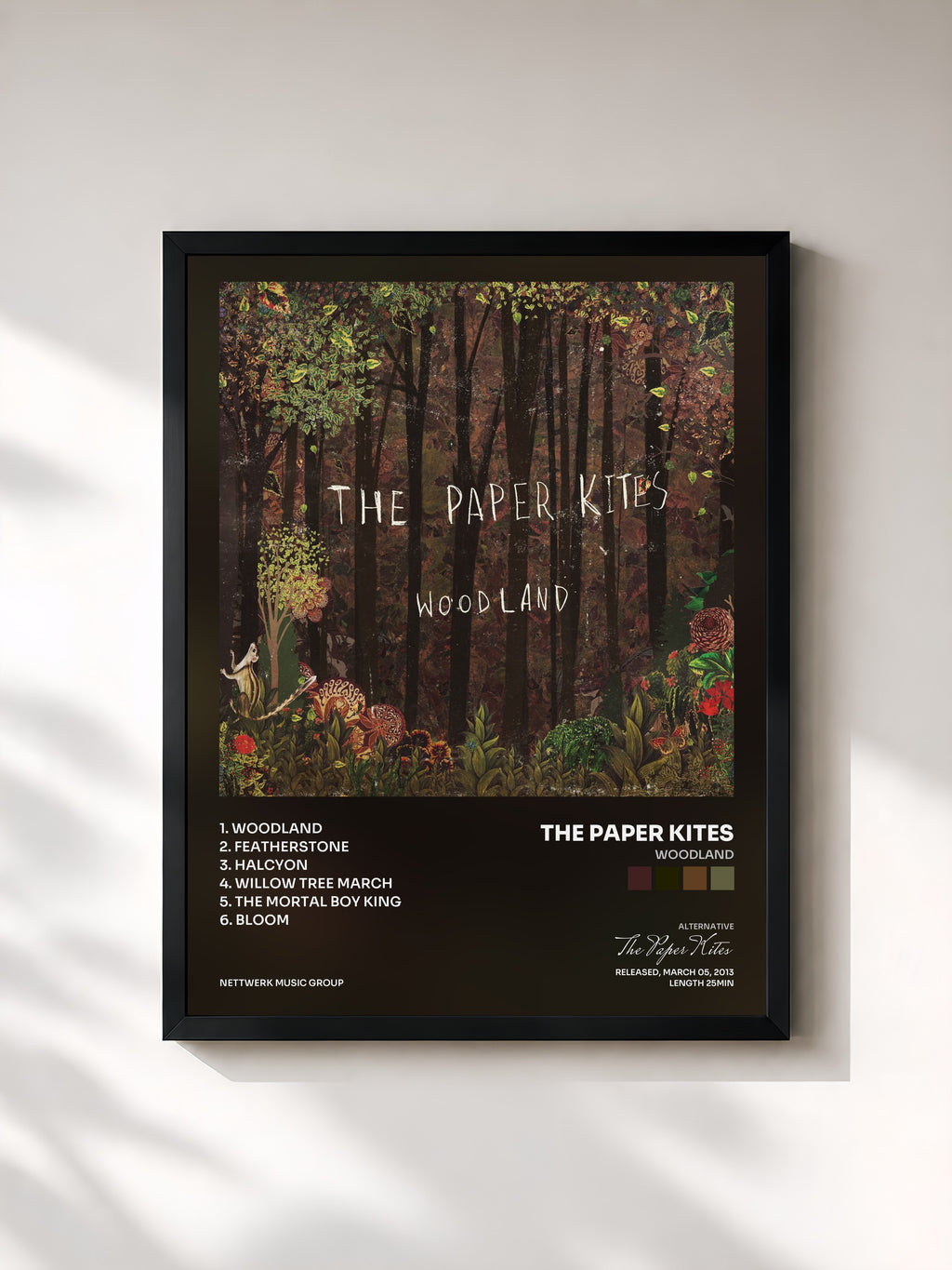 #noir Tableau de l'album Woodland de The Paper Kites, cadre noir, imprimé et encadré en France