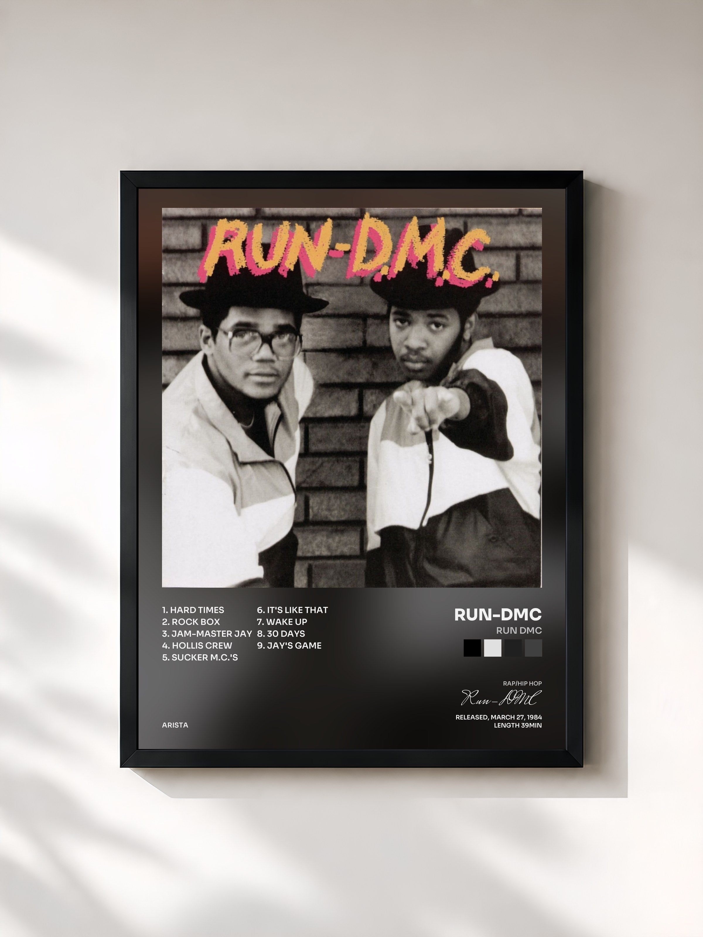 #noir Tableau de l'album RUN DMC de Run-DMC, cadre noir, imprimé et encadré en France