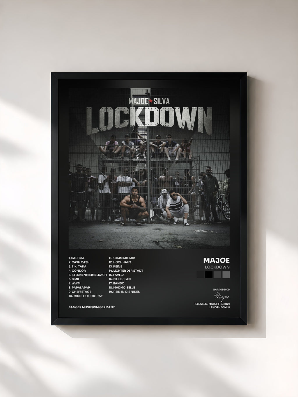 #noir Tableau de l'album LOCKDOWN de Majoe, cadre noir, imprimé et encadré en France