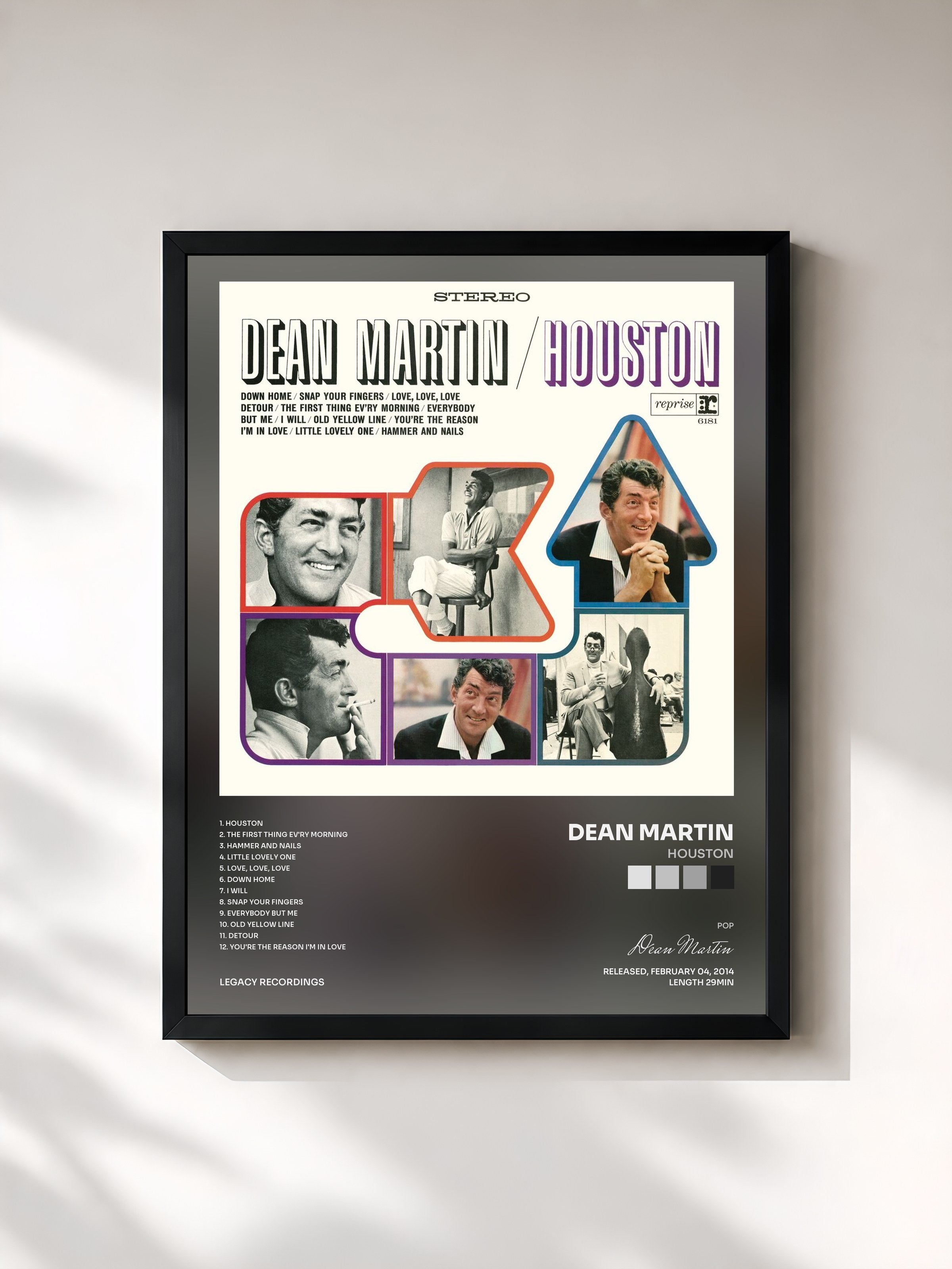 #noir Tableau de l'album Houston de Dean Martin, cadre noir, imprimé et encadré en France