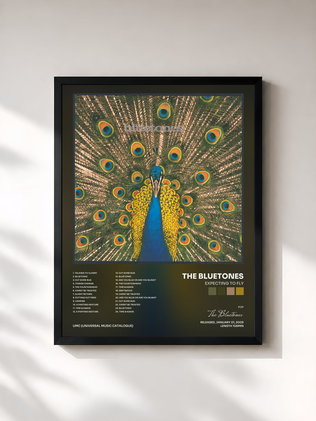 #noir Tableau de l'album Expecting To Fly de The Bluetones, cadre noir, imprimé et encadré en France