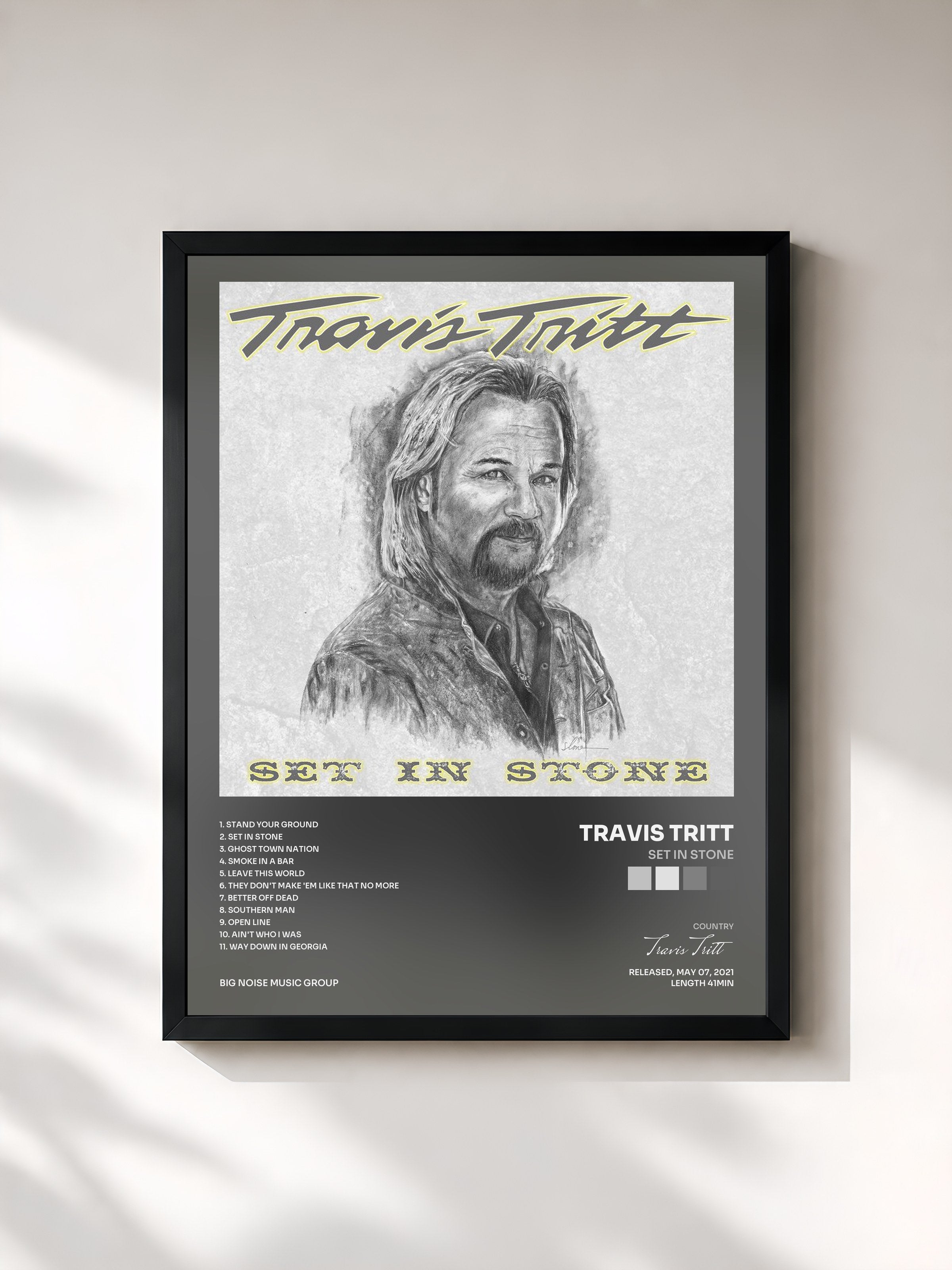 #noir Tableau de l'album Set In Stone de Travis Tritt, cadre noir, imprimé et encadré en France